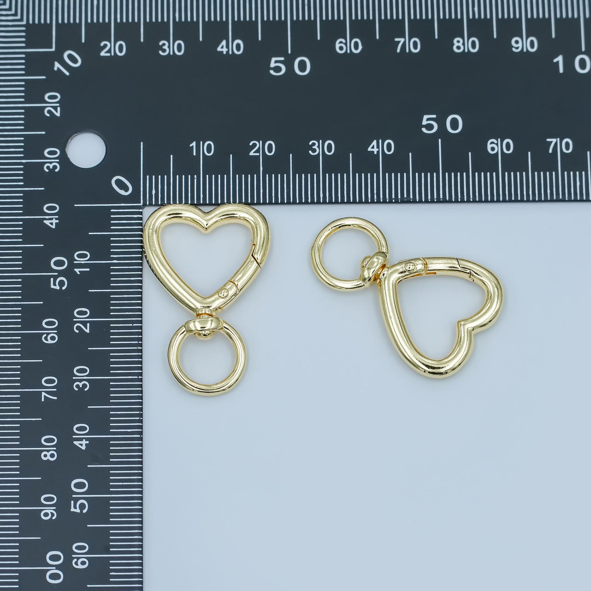 1pc Wholesale Heart Push Spring Ring Gold Key Holder Ring for Jewelry Necklace Bracelet, Bag Charm Making, Size 32.5 x 21.4 x 3 mm Z-1142