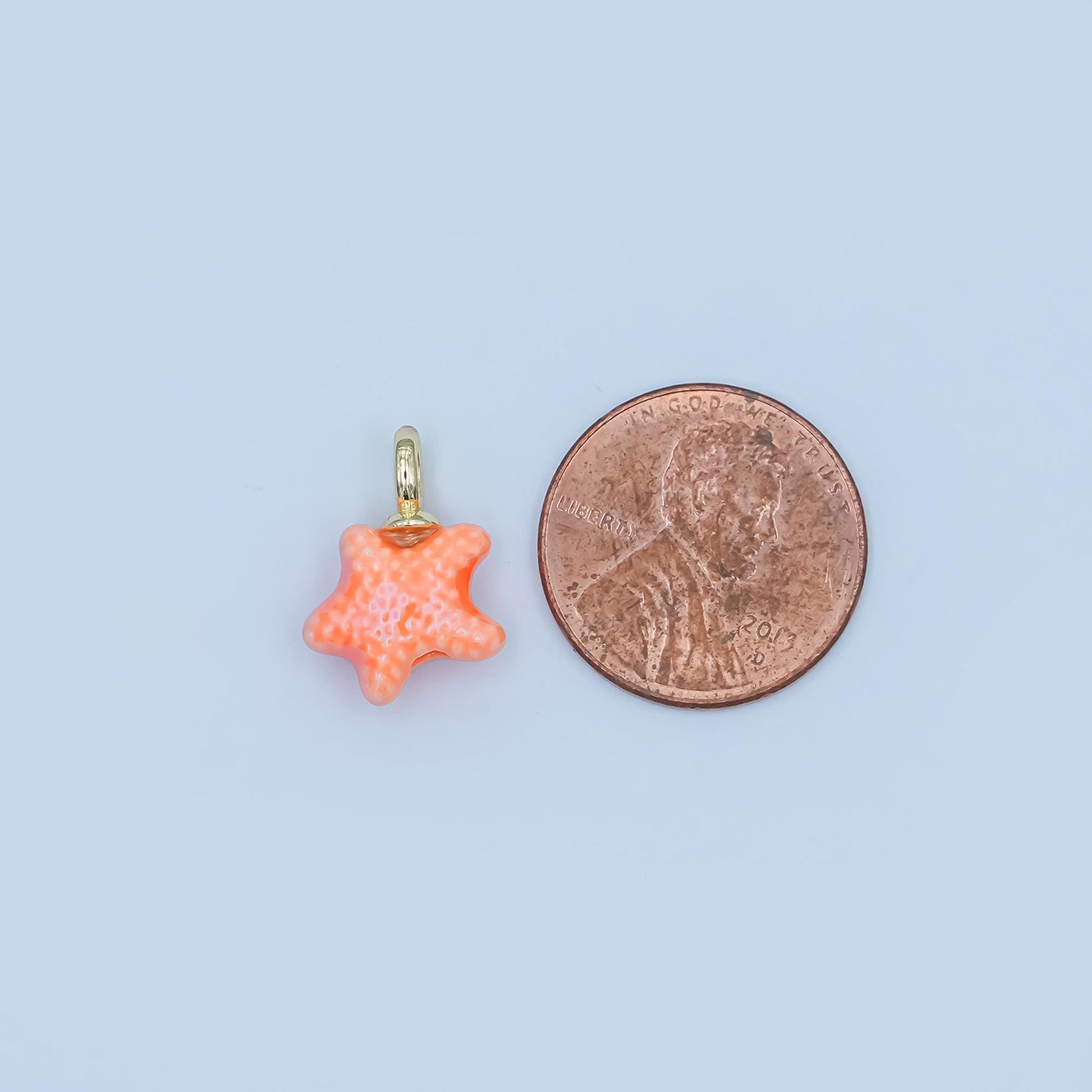Dainty oval ceramic charm handmade Red Star Fish Shell ceramic porcelain Beach charm for necklace bracelet jewelry making supply N-083
