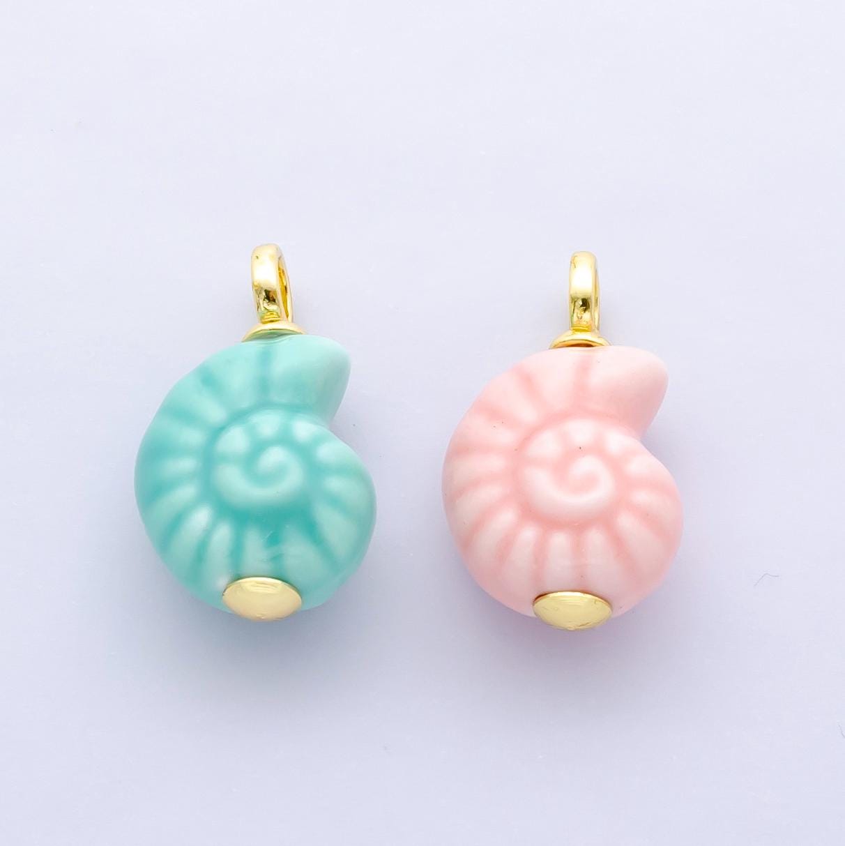Blue Ceramic Conch Sea Shell Pendant, 24K Gold Filled Beach Pink Porcelain Sea Snail Conch Shell Charm For Necklace Bracelet Component N-081