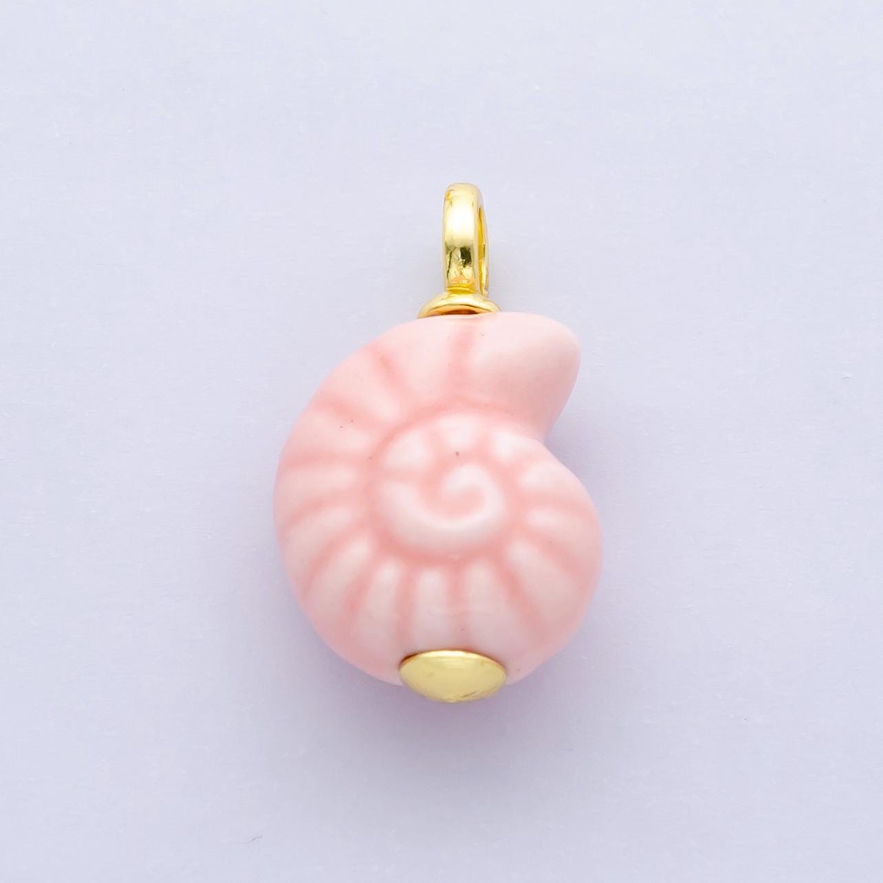 Blue Ceramic Conch Sea Shell Pendant, 24K Gold Filled Beach Pink Porcelain Sea Snail Conch Shell Charm For Necklace Bracelet Component N-081