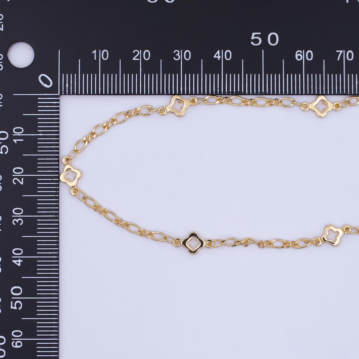24K Gold CZ Dainty Four-Leaf Lucky Clover Chain by Yard, Wholesale Gold Chain CZ Clover Bezel Cut Chain for Jewelry Making | ROLL-791