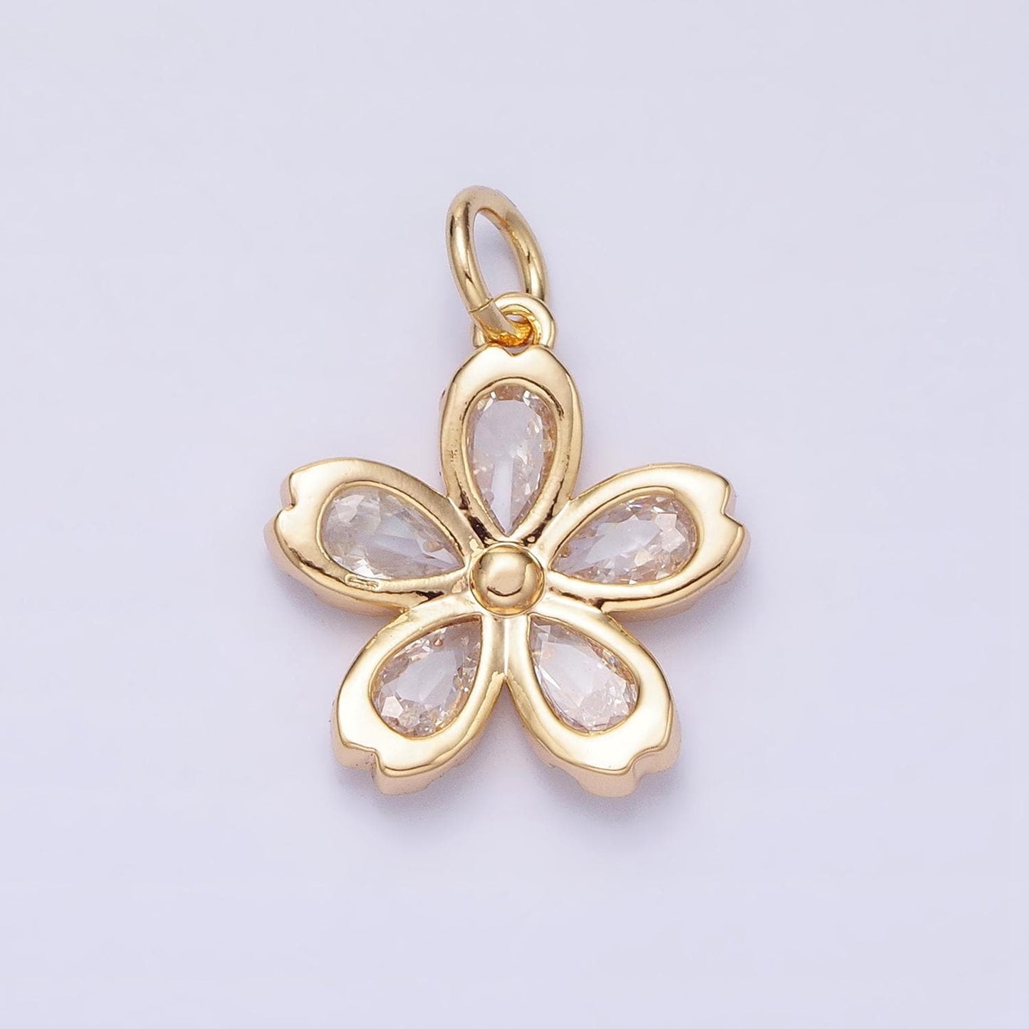 16k gold filled mini flower clear marquise petal add-on charm in gold & silver | ac1213 ac1214