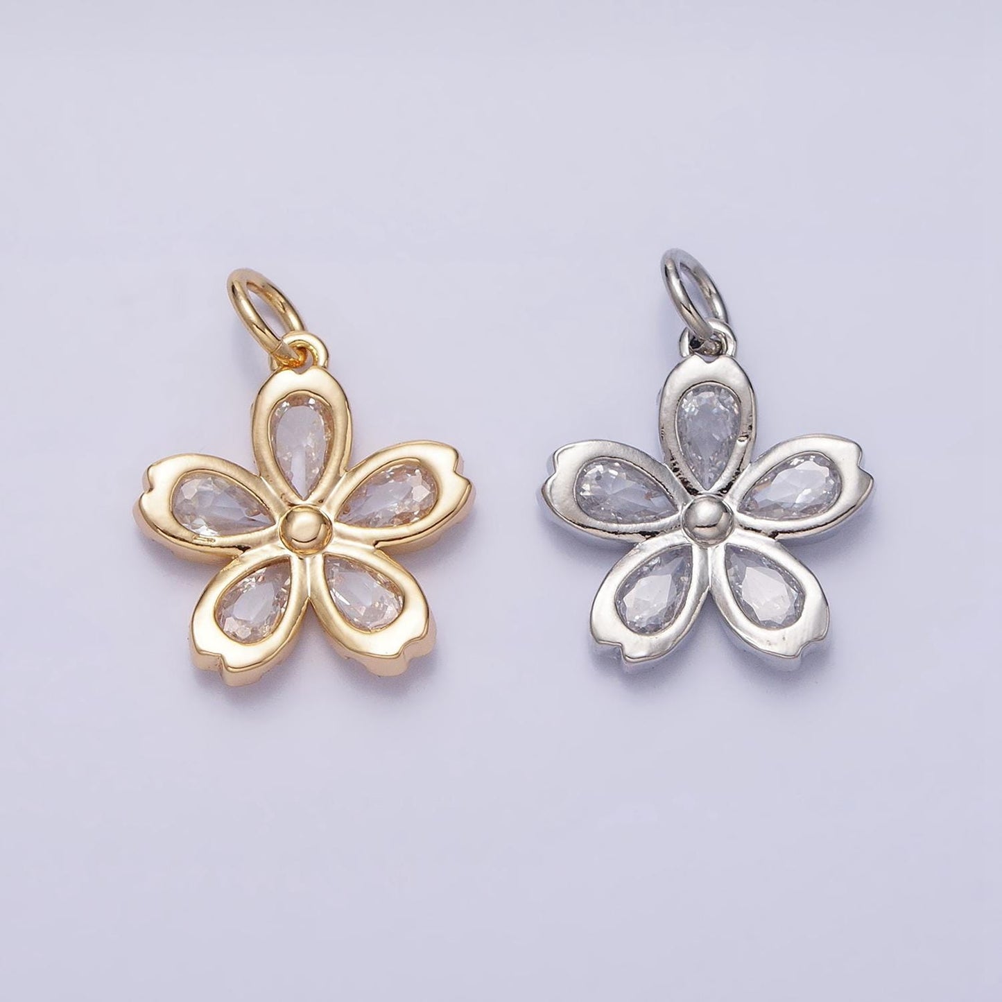 16k gold filled mini flower clear marquise petal add-on charm in gold & silver | ac1213 ac1214