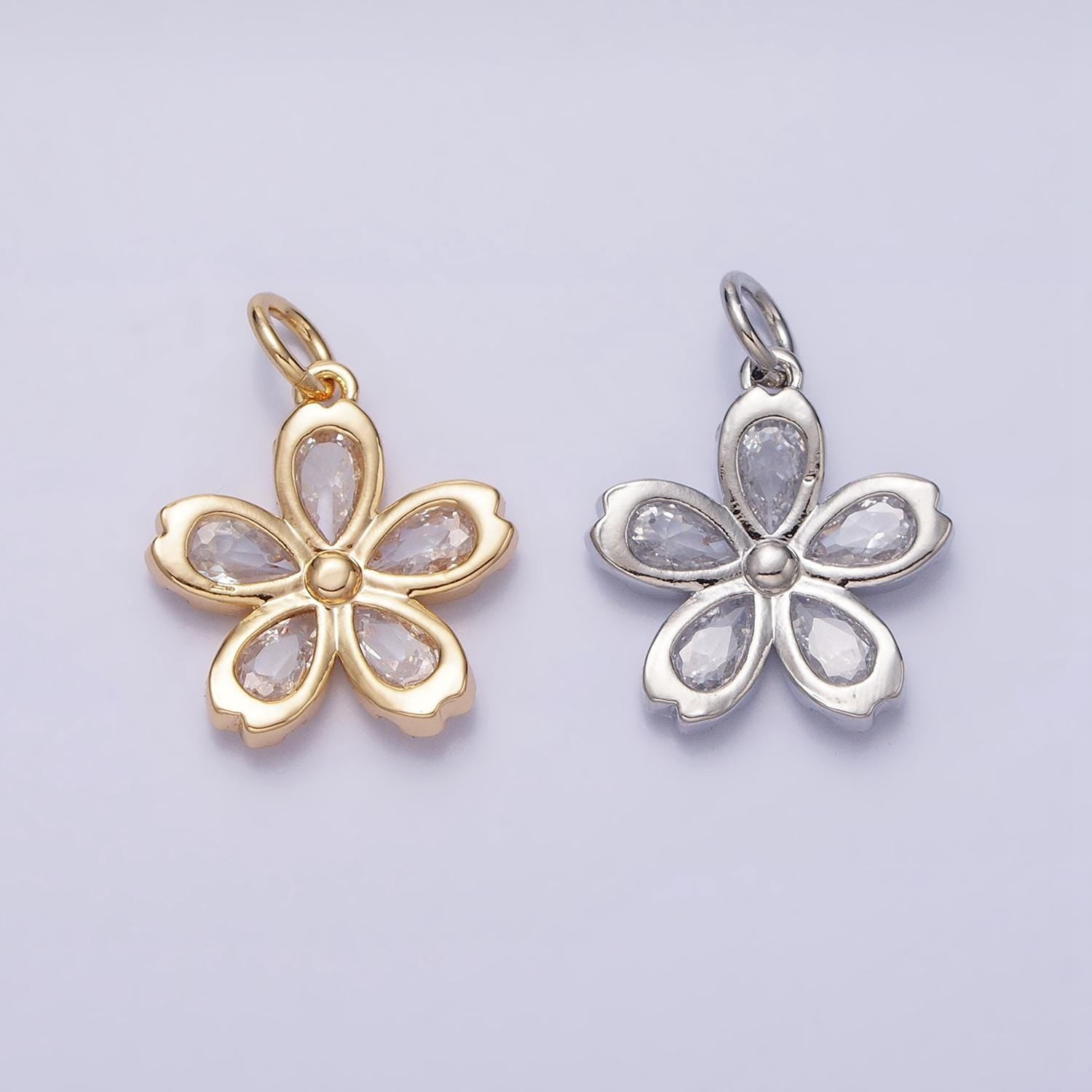 16k gold filled mini flower clear marquise petal add-on charm in gold & silver | ac1213 ac1214