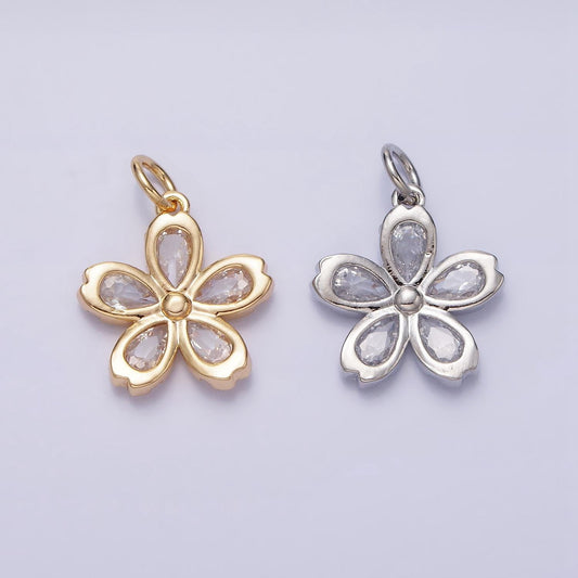 16k gold filled mini flower clear marquise petal add-on charm in gold & silver | ac1213 ac1214
