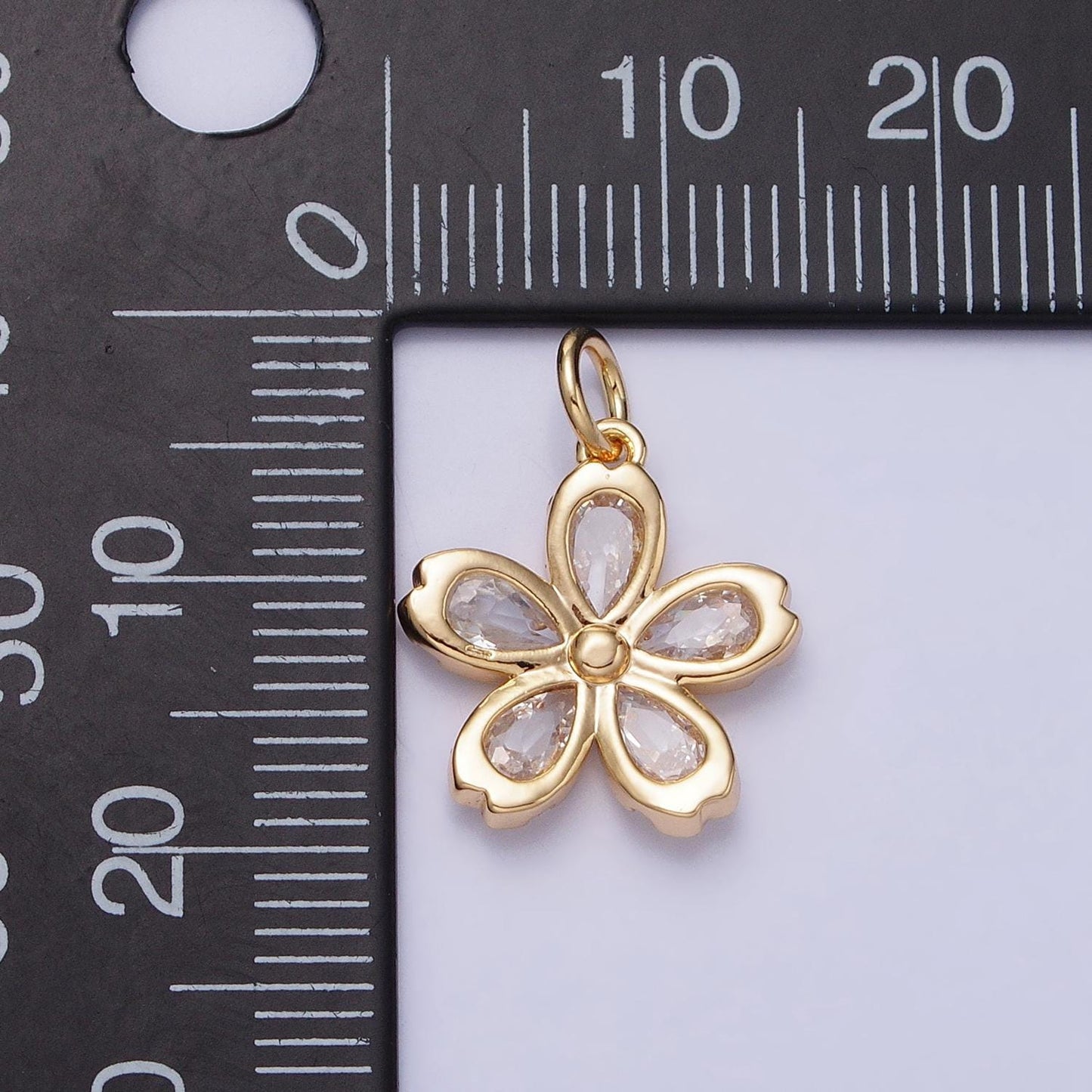 16k gold filled mini flower clear marquise petal add-on charm in gold & silver | ac1213 ac1214