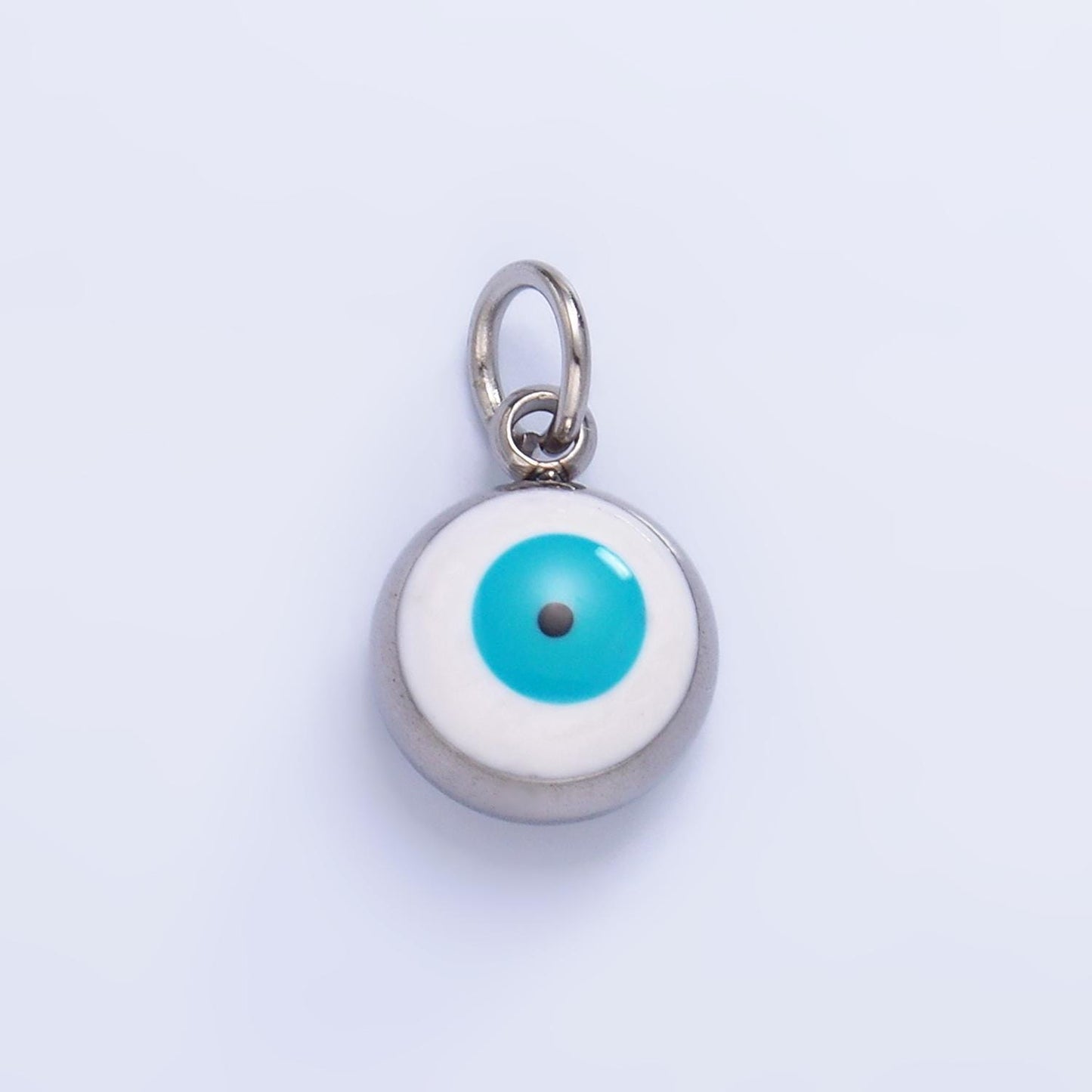 PVD Gold Plate Stainless Steel white, blue evil eye enamel 8mm Heartcharm | P727