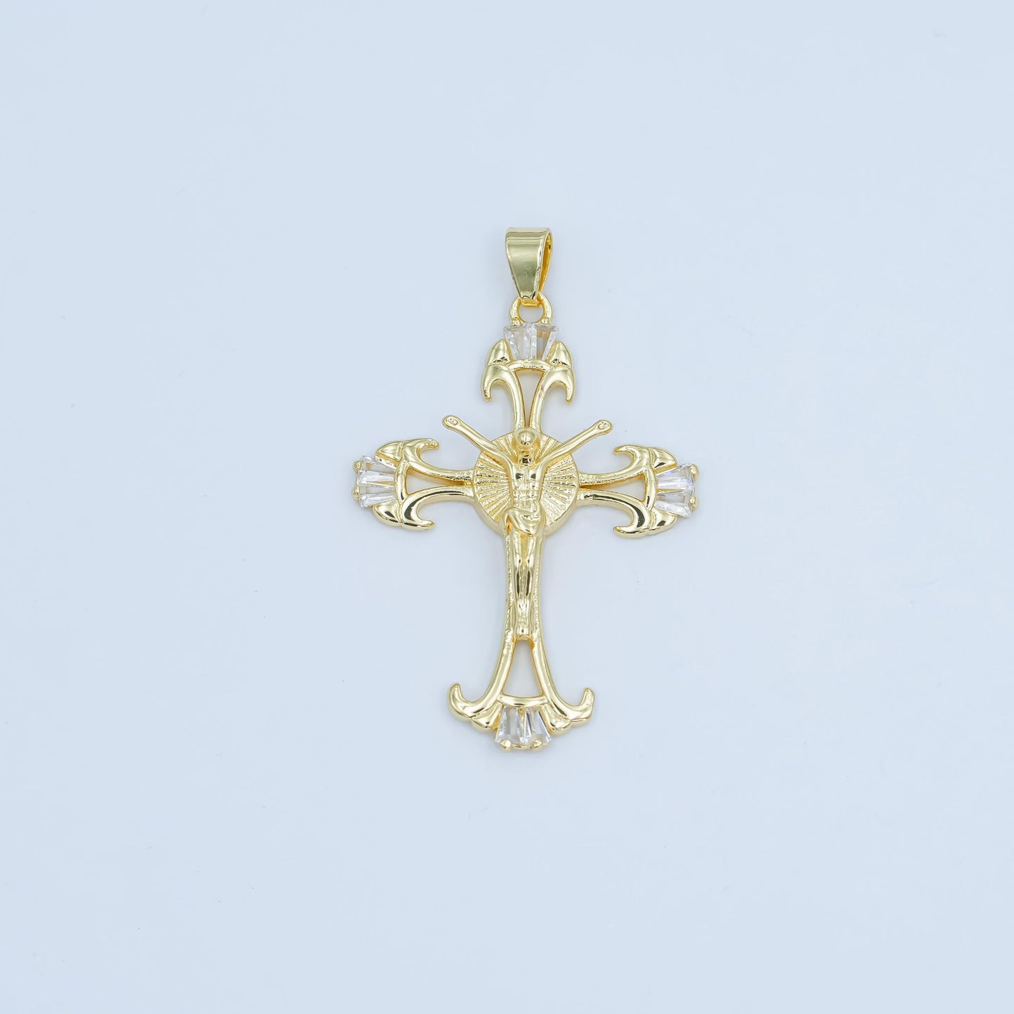 Gold Cross Pendant with Jesus Detailed Religious Crucifix Charm, 24K Gold Filled Christian Jewelry for Necklace AA-1503