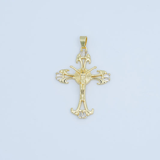 Gold Cross Pendant with Jesus Detailed Religious Crucifix Charm, 24K Gold Filled Christian Jewelry for Necklace AA-1503
