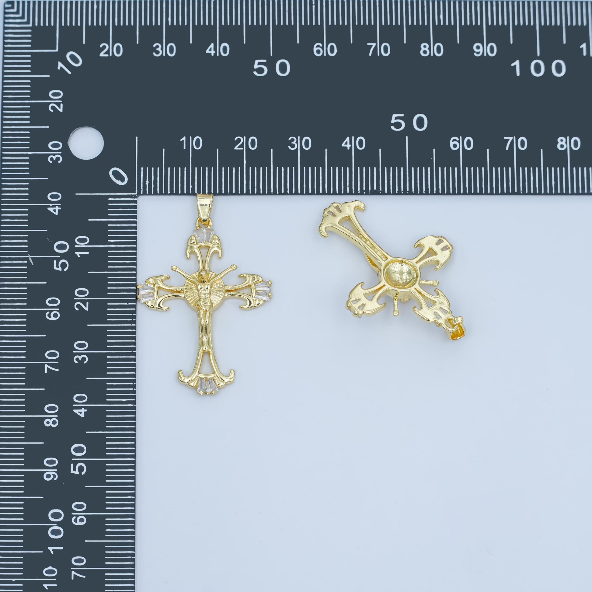 Gold Cross Pendant with Jesus Detailed Religious Crucifix Charm, 24K Gold Filled Christian Jewelry for Necklace AA-1503
