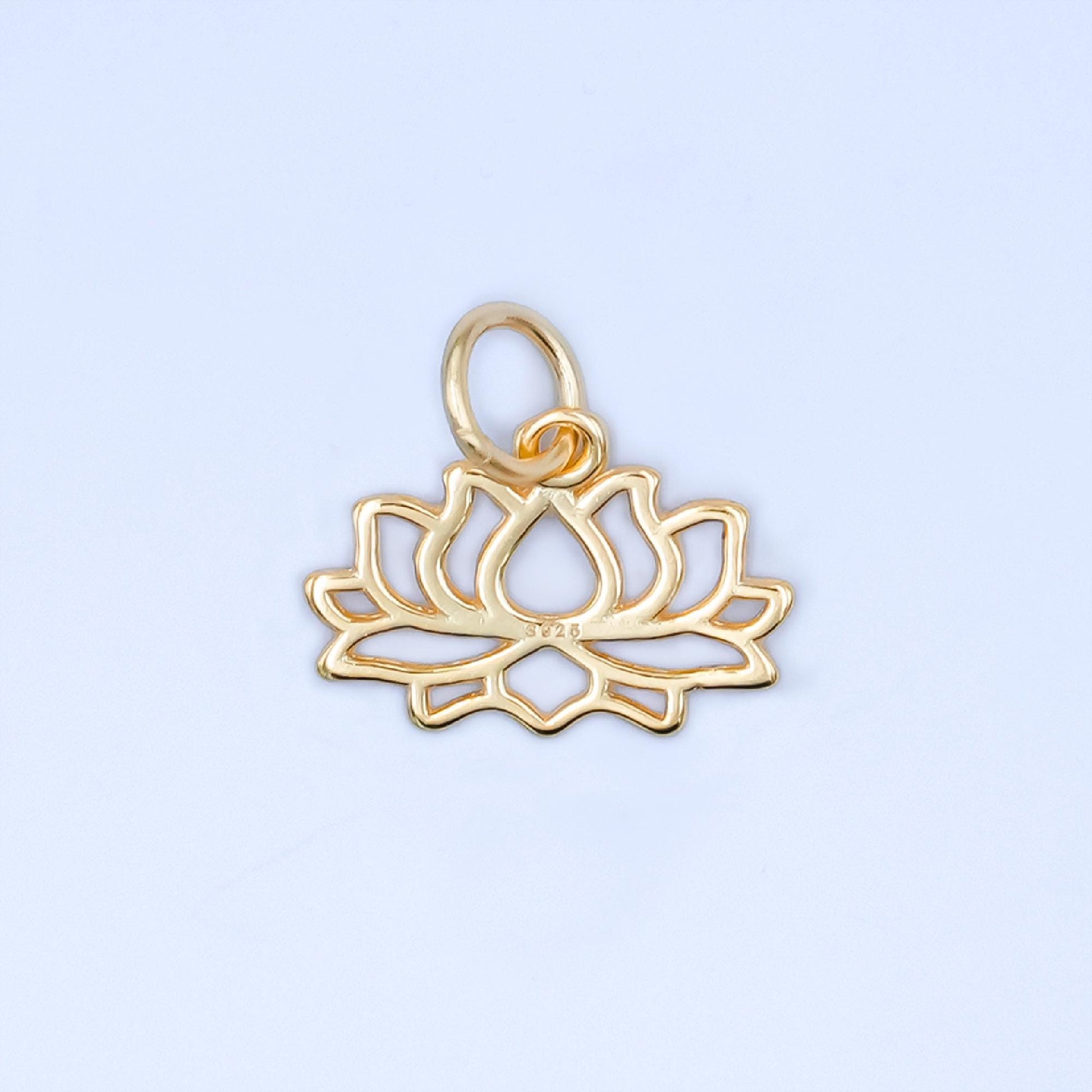 Mini S295 Sterling Silver Open Lotus Charms Gold Veremill Flower Charms for Yoga Meditation bracelet Necklace Earring Component SL-644