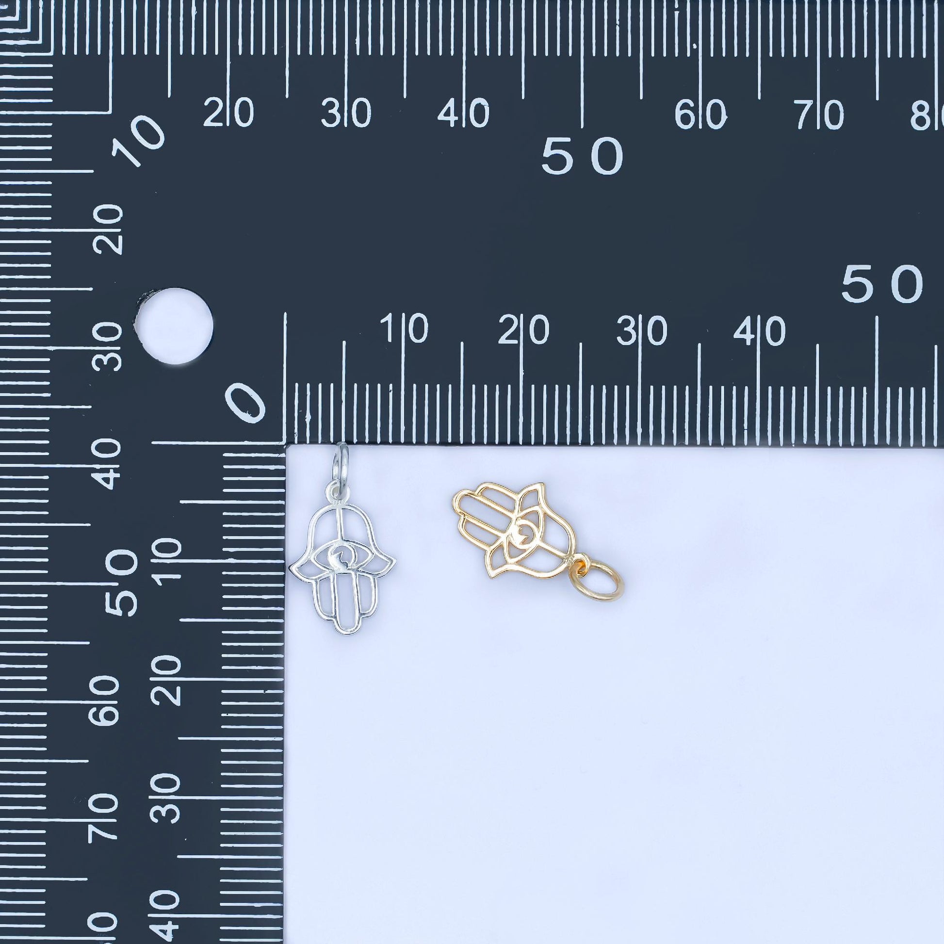 Mini S925 Sterling Silver Hamsa Hand Charm Hand of Fatima Amulet Religious Protection Pendant Gold Vermeil Evil Eye Ancient Symbol SL-645