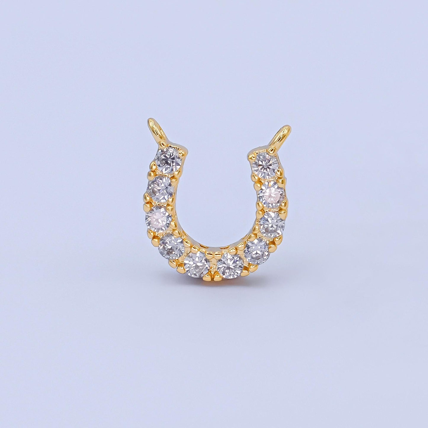 Minimalist 14k gold filled Cubic Zirconia Clear Lucky horseshoe charm Connector for Necklace Bracelet Component | Y-010