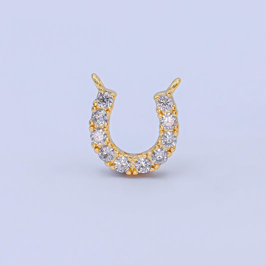 Minimalist 14k gold filled Cubic Zirconia Clear Lucky horseshoe charm Connector for Necklace Bracelet Component | Y-010
