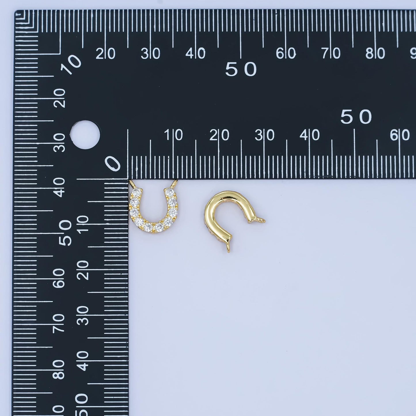 Minimalist 14k gold filled Cubic Zirconia Clear Lucky horseshoe charm Connector for Necklace Bracelet Component | Y-010