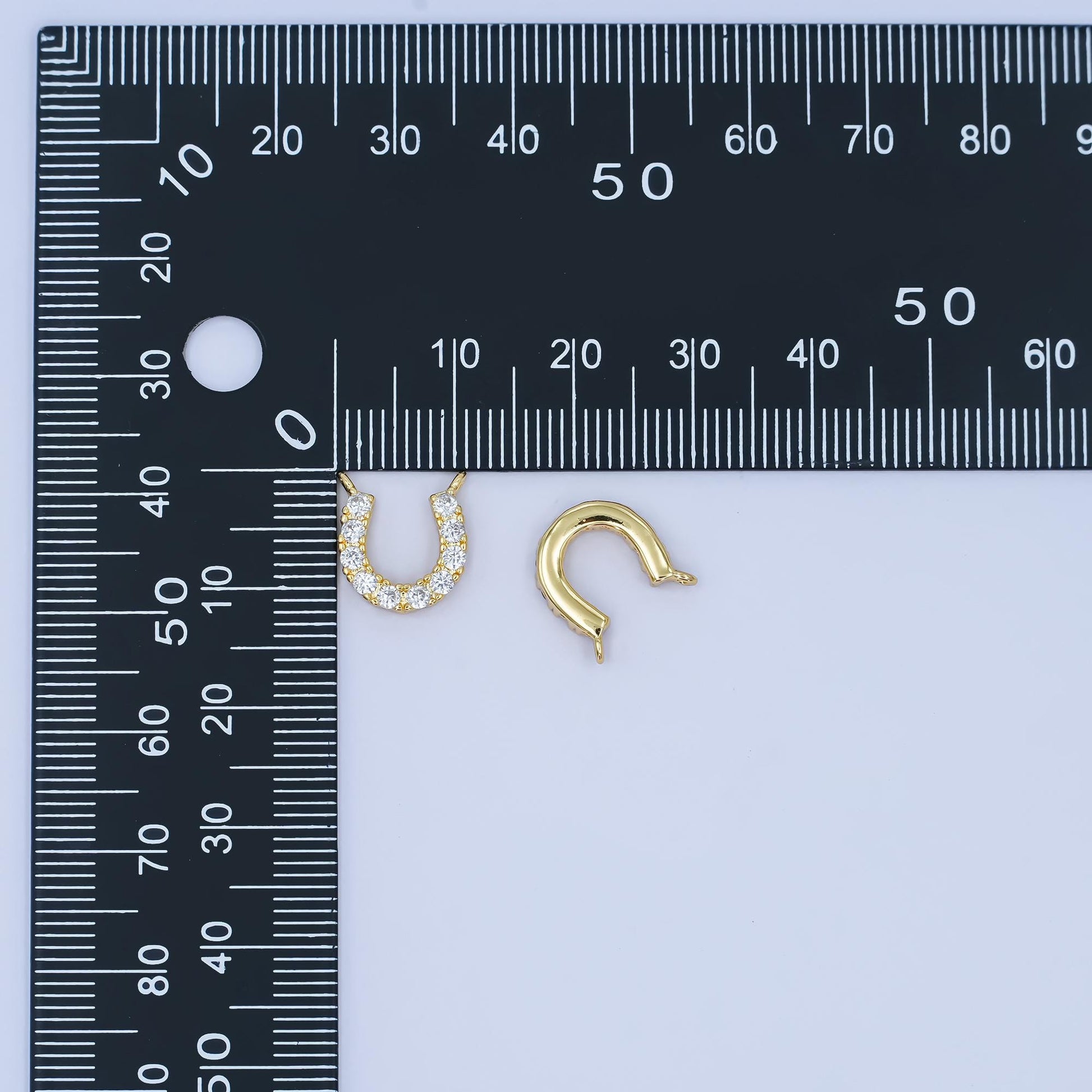 Minimalist 14k gold filled Cubic Zirconia Clear Lucky horseshoe charm Connector for Necklace Bracelet Component | Y-010