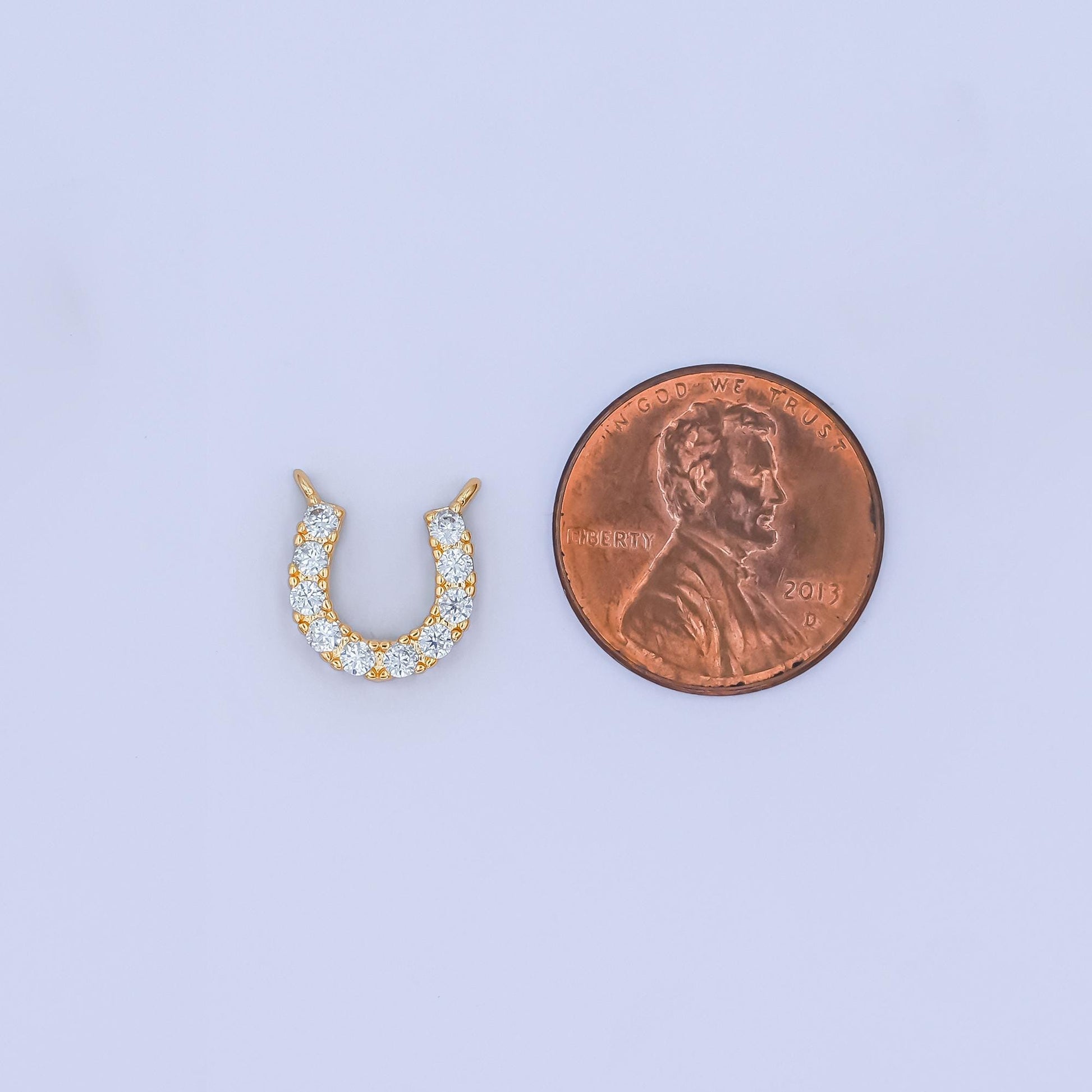 Minimalist 14k gold filled Cubic Zirconia Clear Lucky horseshoe charm Connector for Necklace Bracelet Component | Y-010