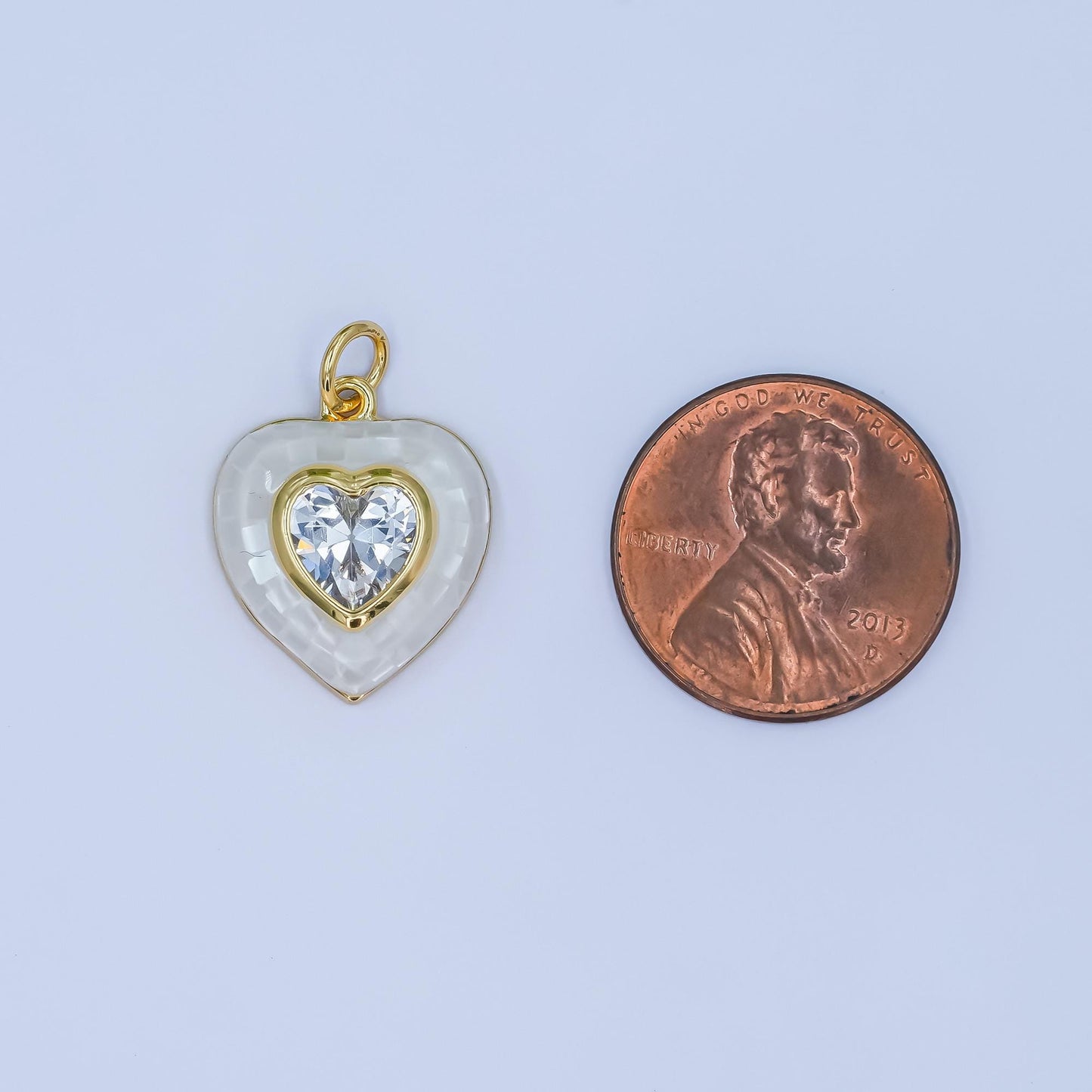 Gold White Opal Pendant Dainty Heart White checkers pendant CZ gold heart charm for Minimalist Jewelry Making Supply M-321