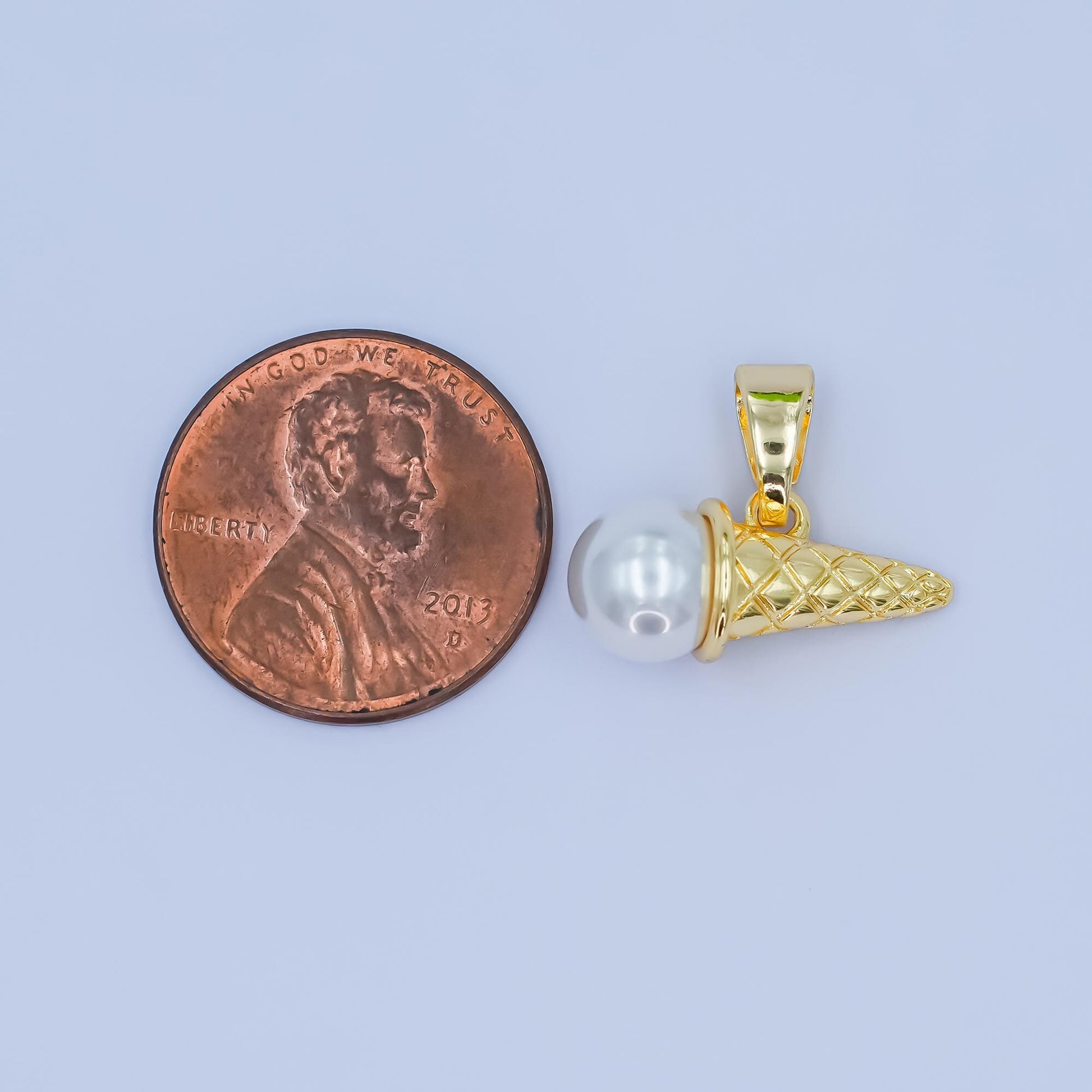 Mini 24k gold filled White Pearl ice cream pendant charm, ice cream pendant charm, desert pendant, for diy jewelry making AA-1481