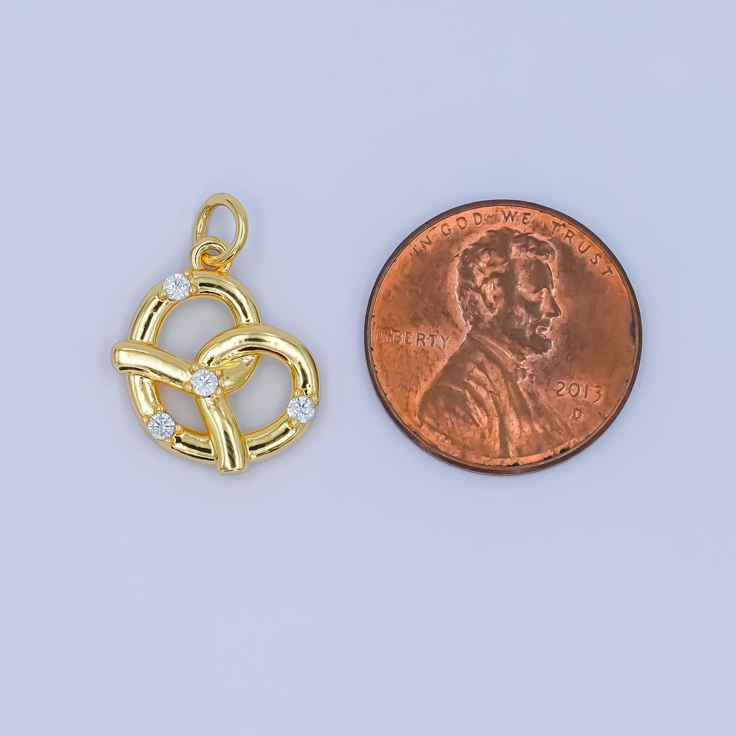 Mini Cubic Minimalist 3D Pretzel Charm CZ French Pastry 24K Gold Filled Food Charm for Bracelet Necklace Earring Charm | C-003