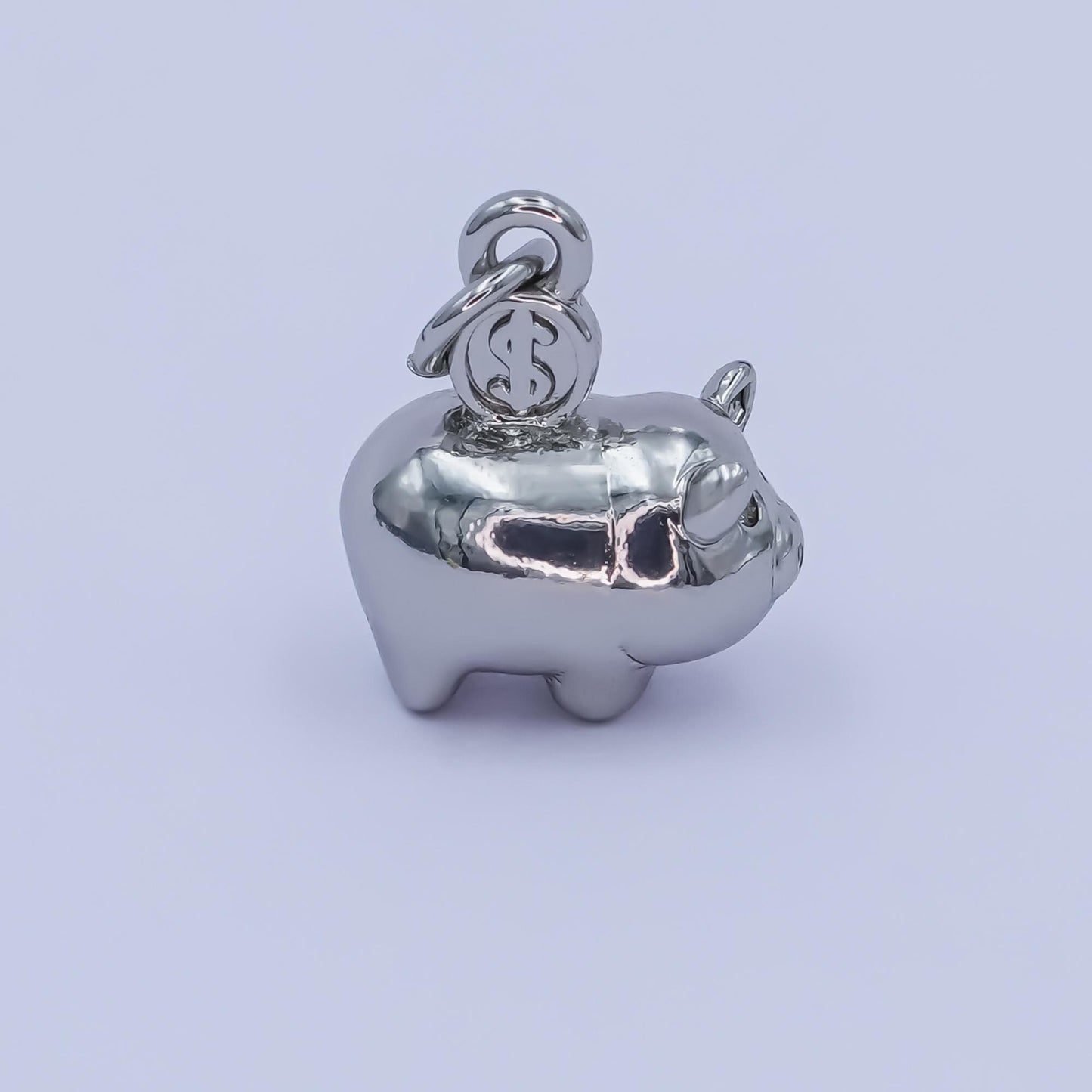 Cute Mini Piggy Bank Charm with Dollar Coin in Gold or Silver M-188