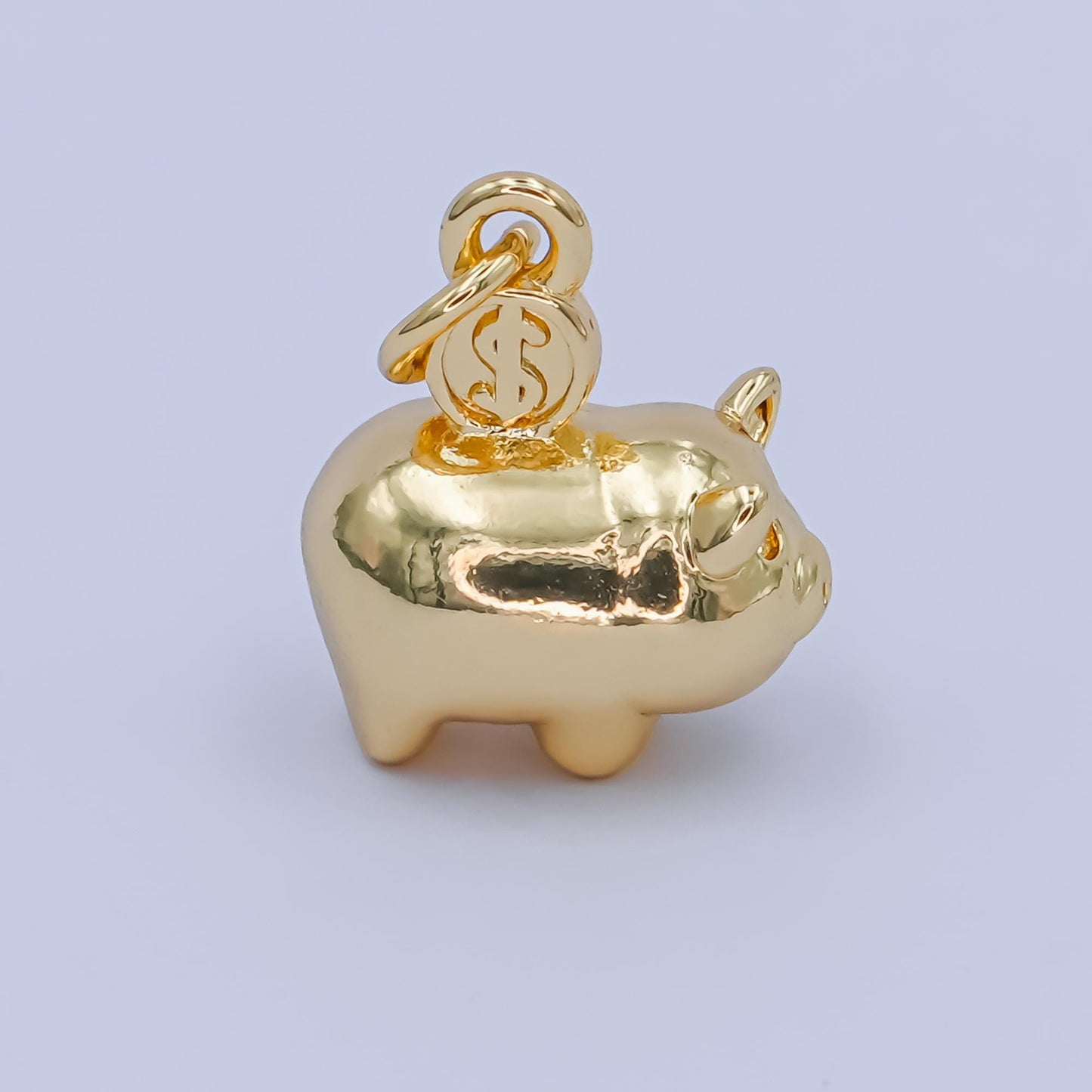 Cute Mini Piggy Bank Charm with Dollar Coin in Gold or Silver M-188