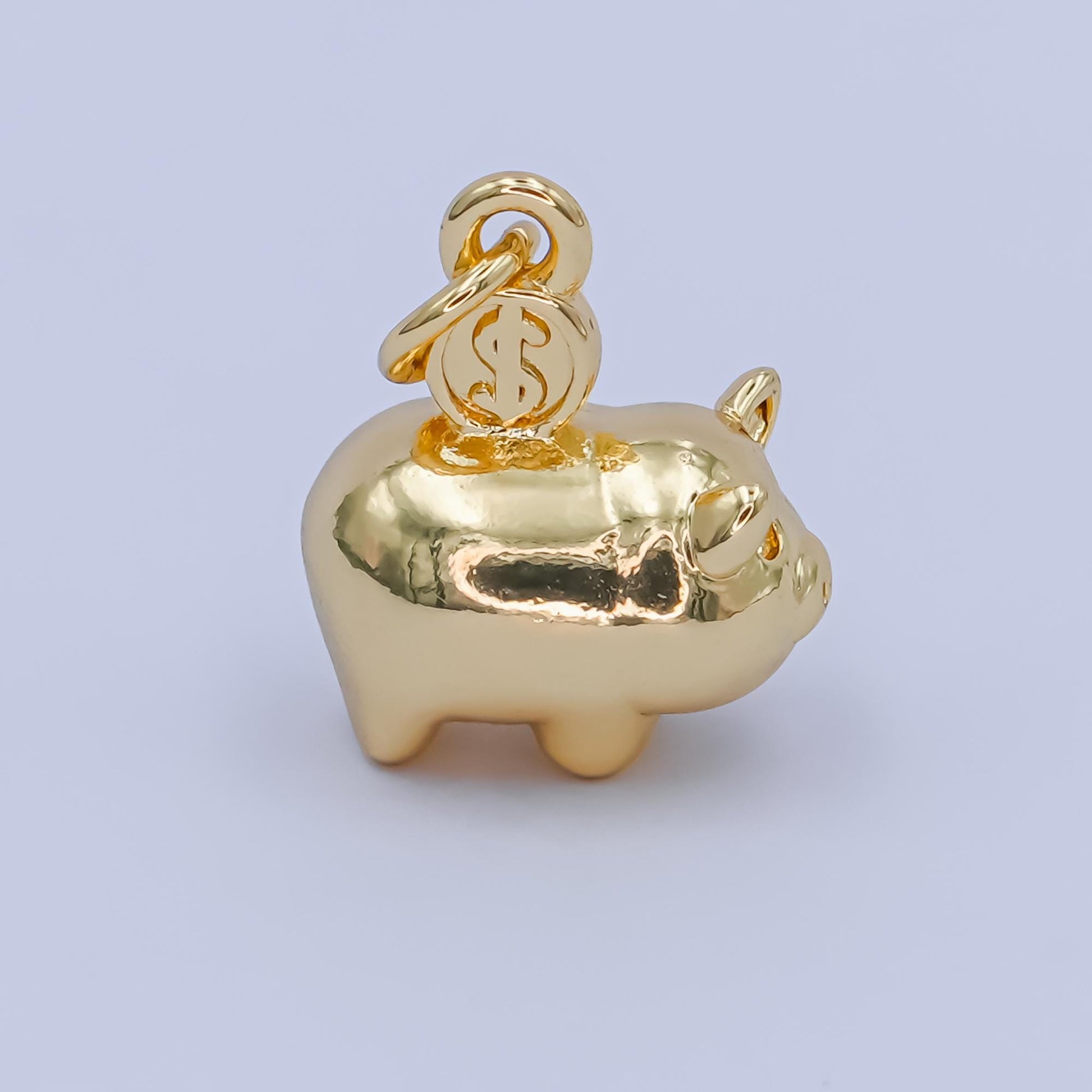 Cute Mini Piggy Bank Charm with Dollar Coin in Gold or Silver M-188