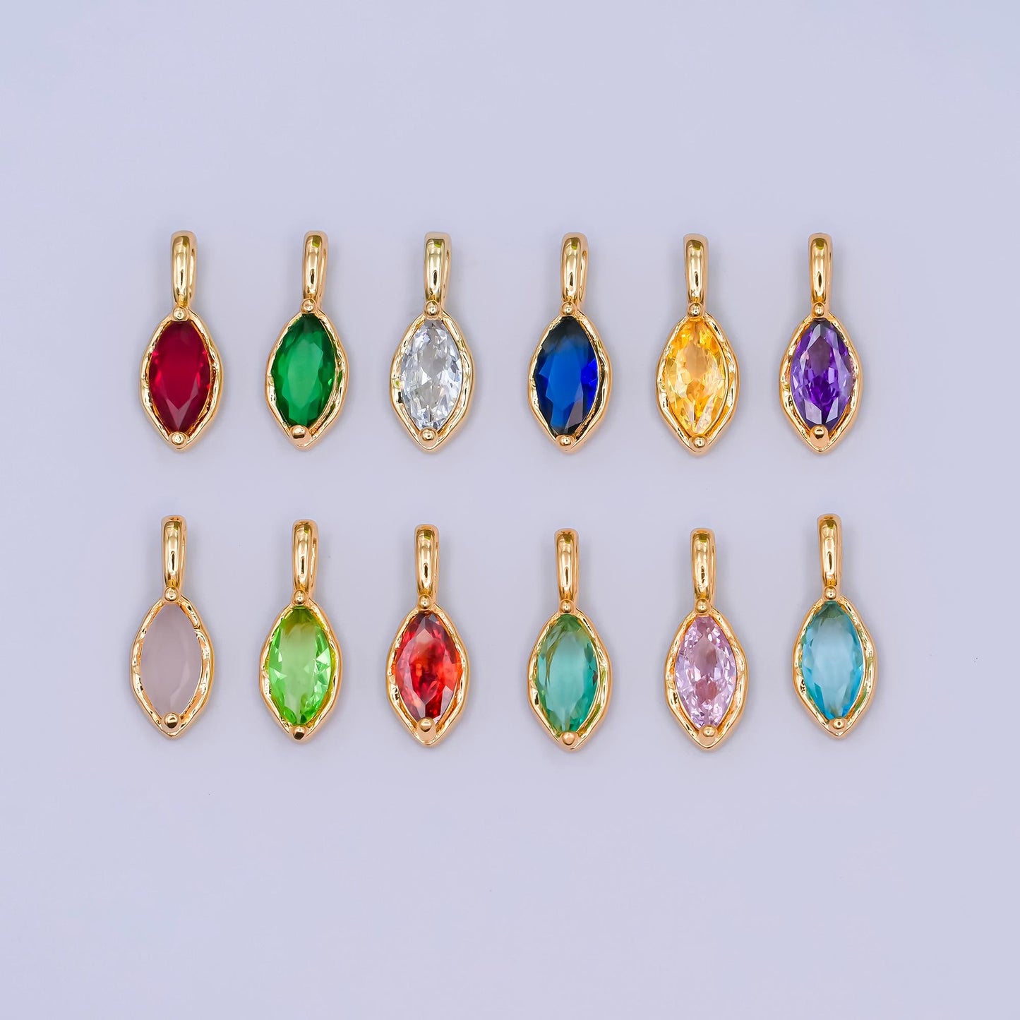 24k gold filled Oval Eye cubic zirconia stone personalized Jewelry add-on charm birthstone charm Necklace bracelet supply | AA-1472