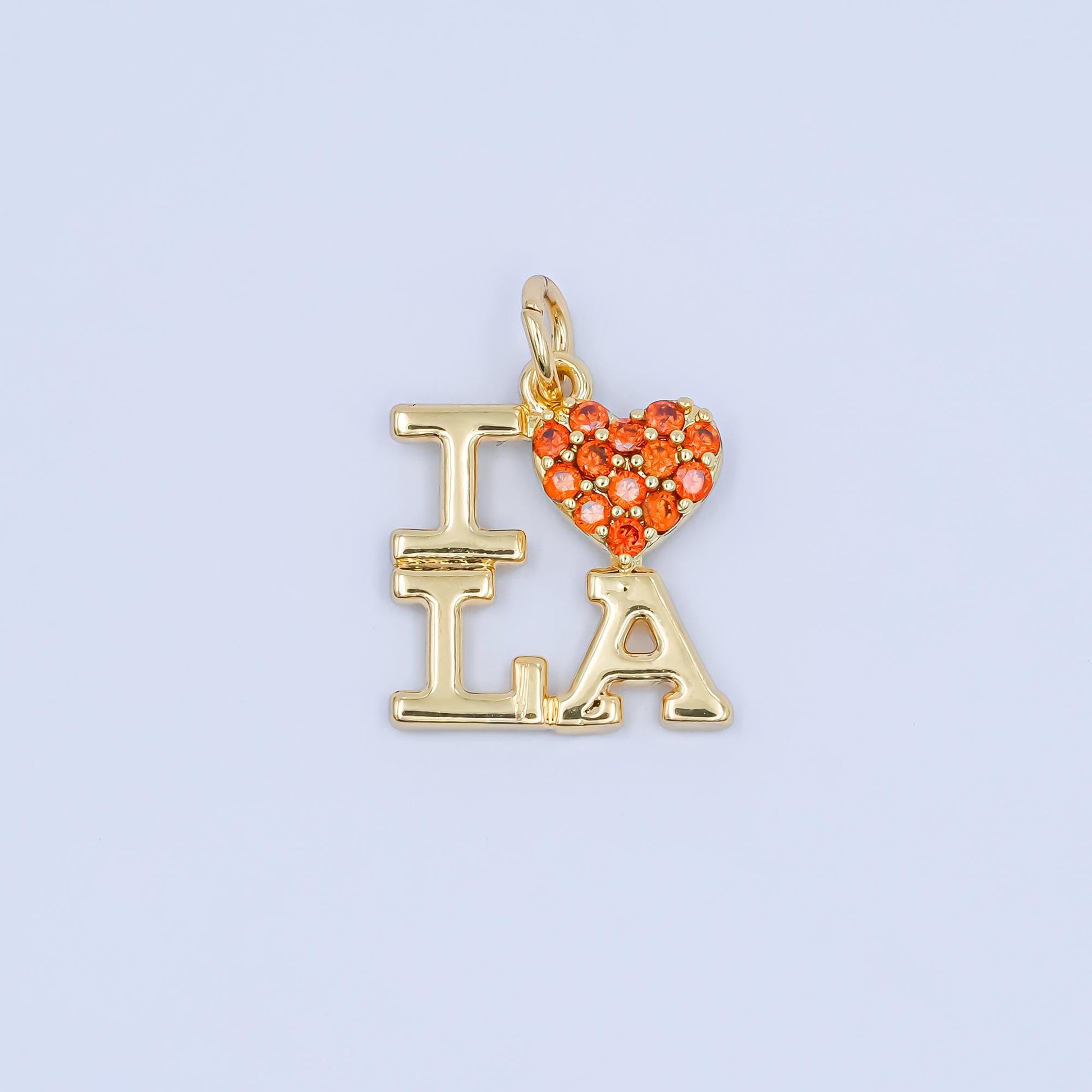 Mini Orange heart cz gold los angeles charm i love la minimalist jewelry micro cz pave la state sign travel pendants necklace bracelet C456