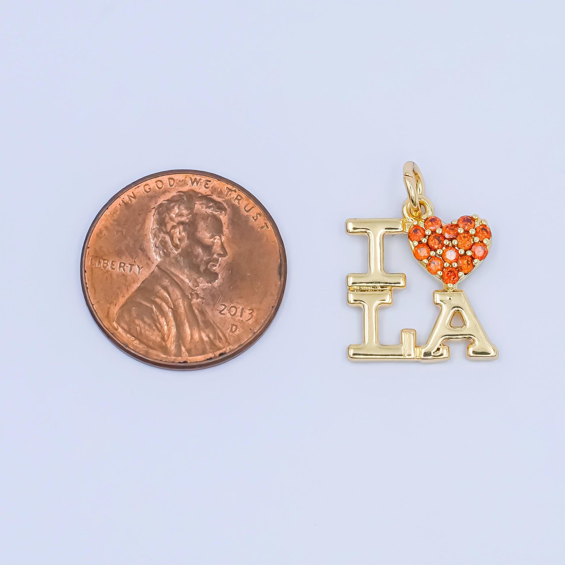 Mini Orange heart cz gold los angeles charm i love la minimalist jewelry micro cz pave la state sign travel pendants necklace bracelet C456