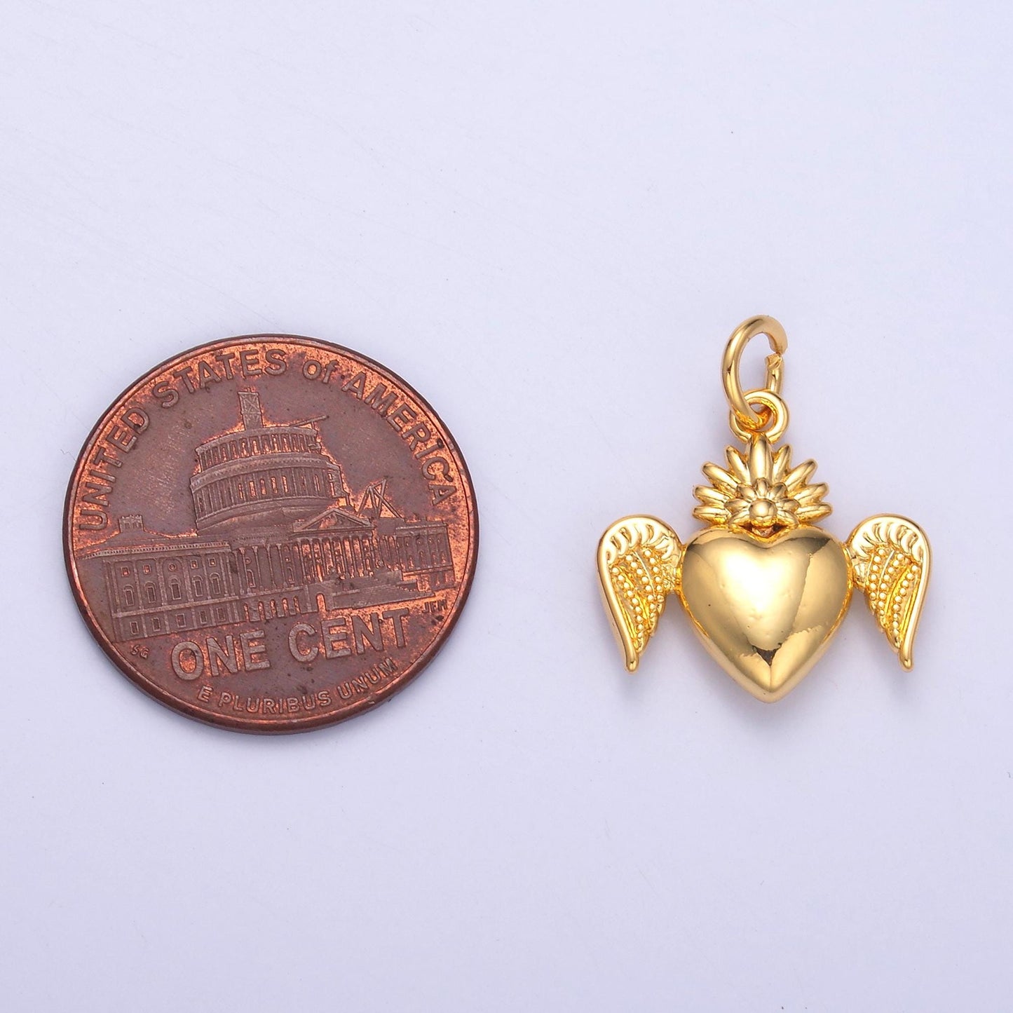 24k gold filled mini heart angel wings add-on charm | N052