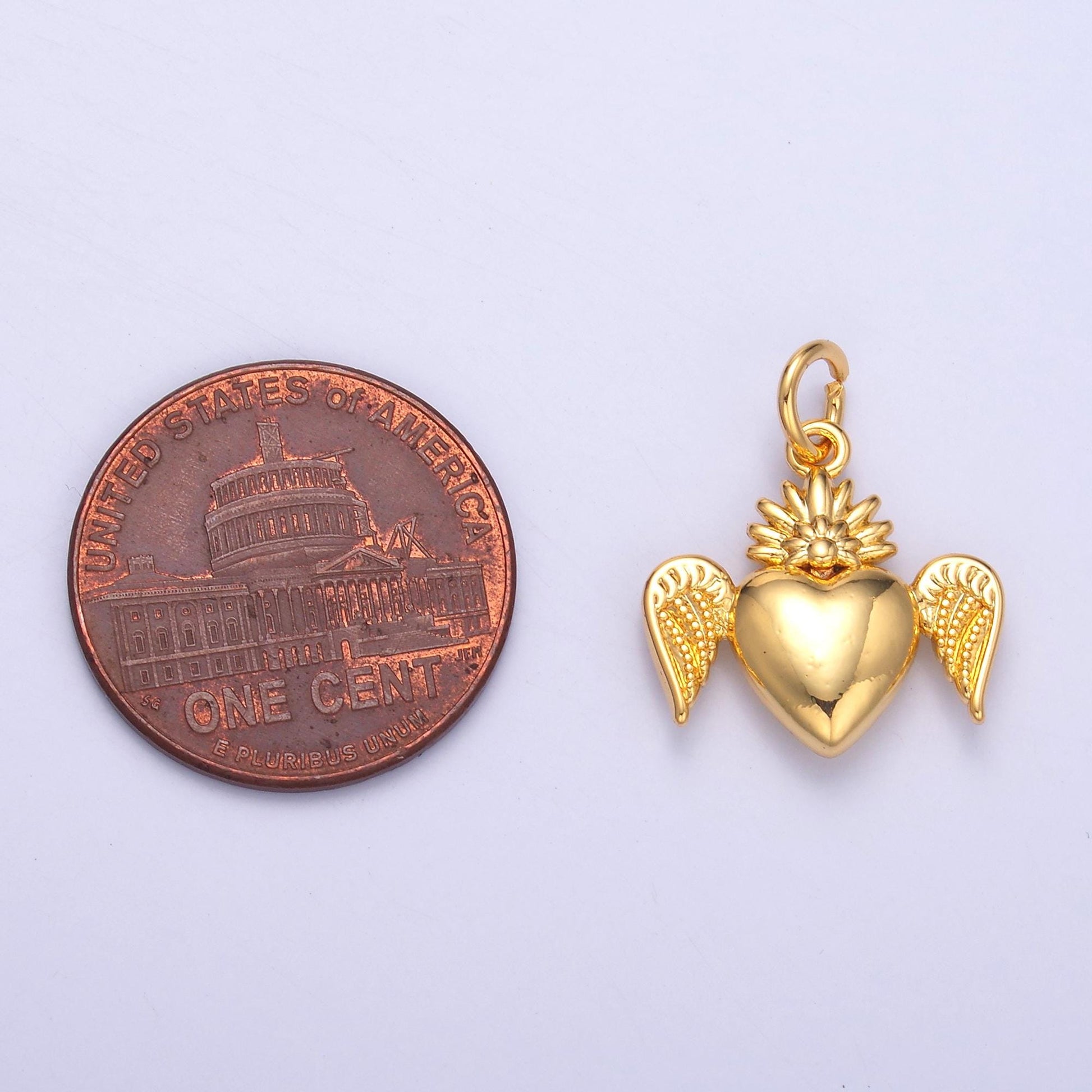 24k gold filled mini heart angel wings add-on charm | N052