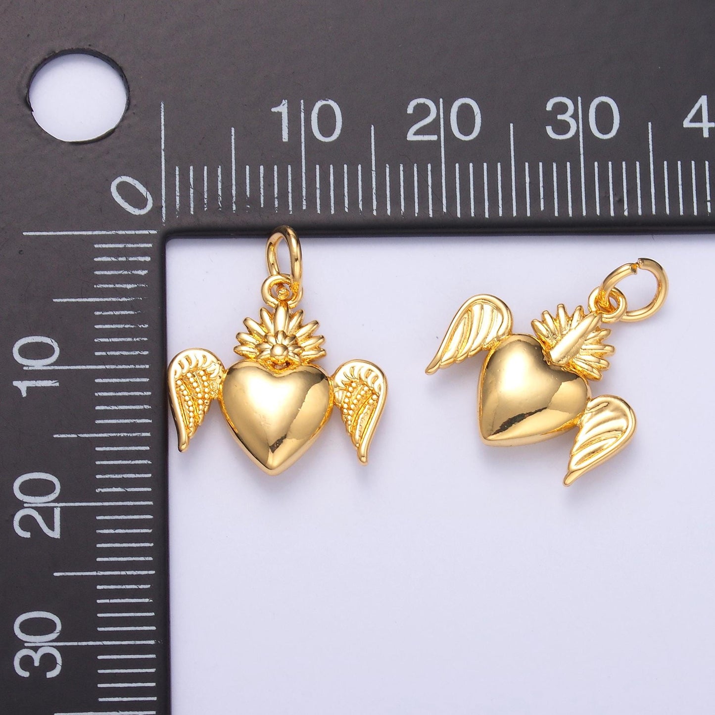 24k gold filled mini heart angel wings add-on charm | N052