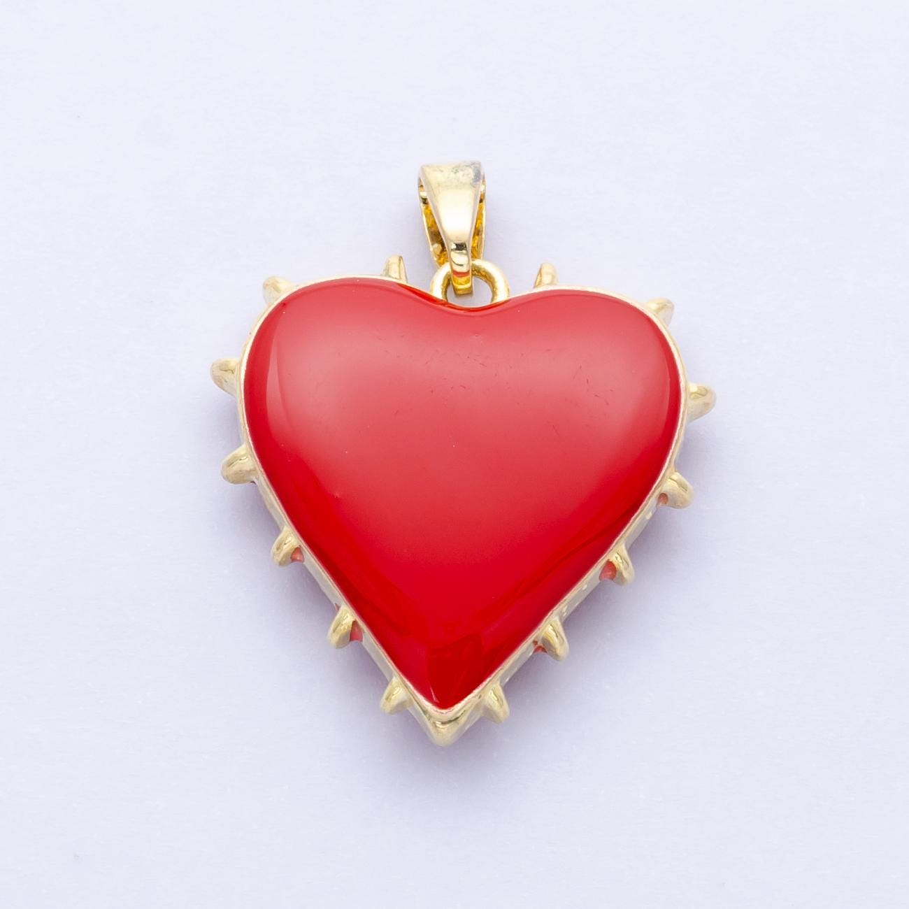 Dainty red enamel heart spikey heart charm 14k gold filled heart pendant for necklace bracelet component ah-052