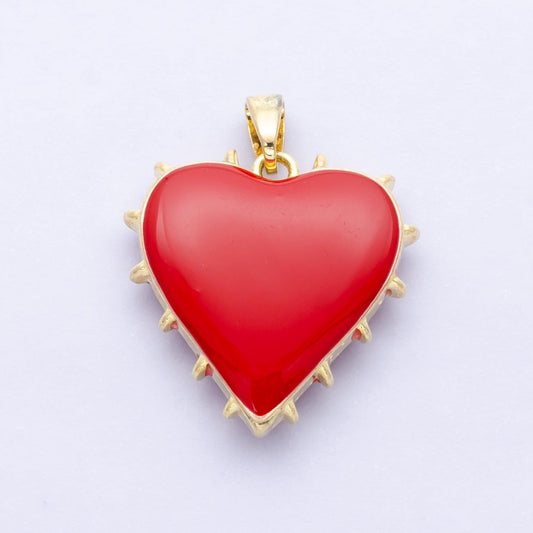Dainty red enamel heart spikey heart charm 14k gold filled heart pendant for necklace bracelet component ah-052