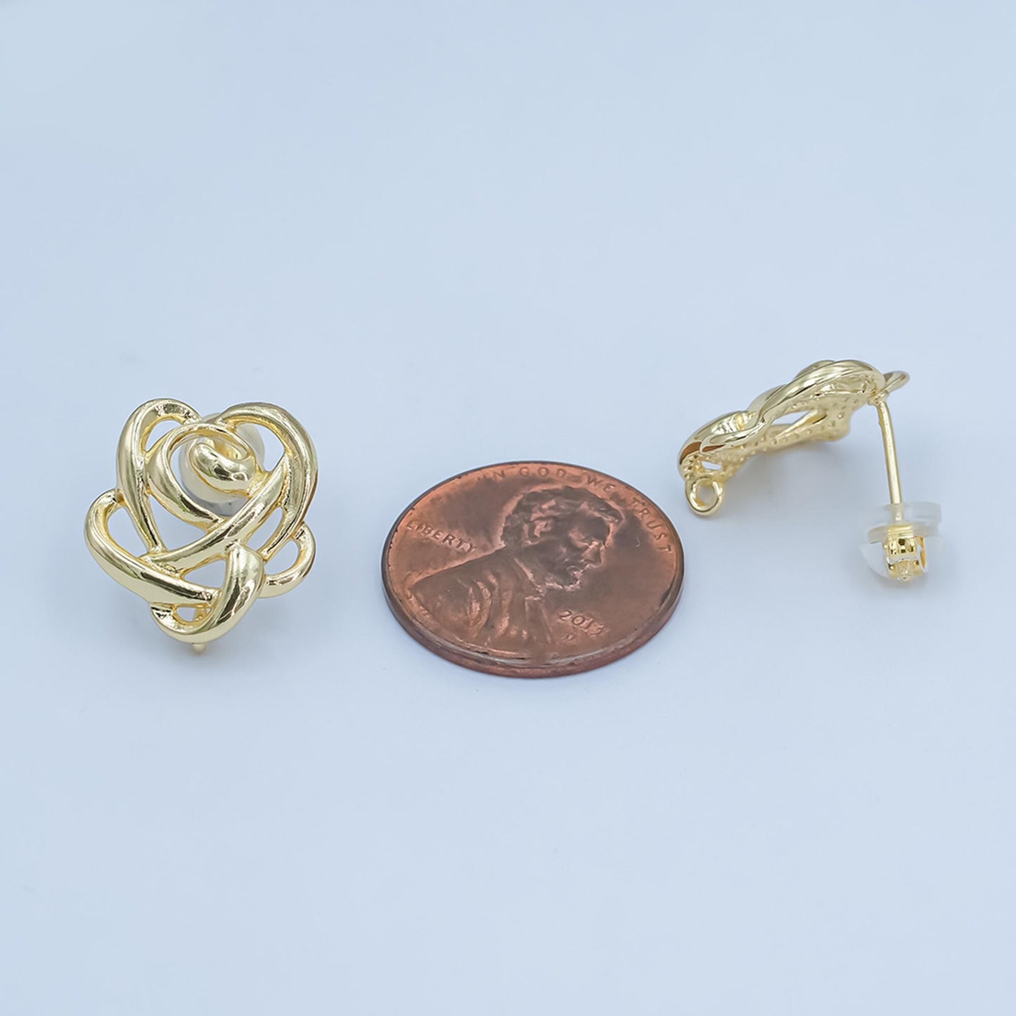Gold flower earrings stud Floral post with loop for jewelry making supplies 15.9 mm ear stud bulk Earring Supply for Jewelry Making Z-1113