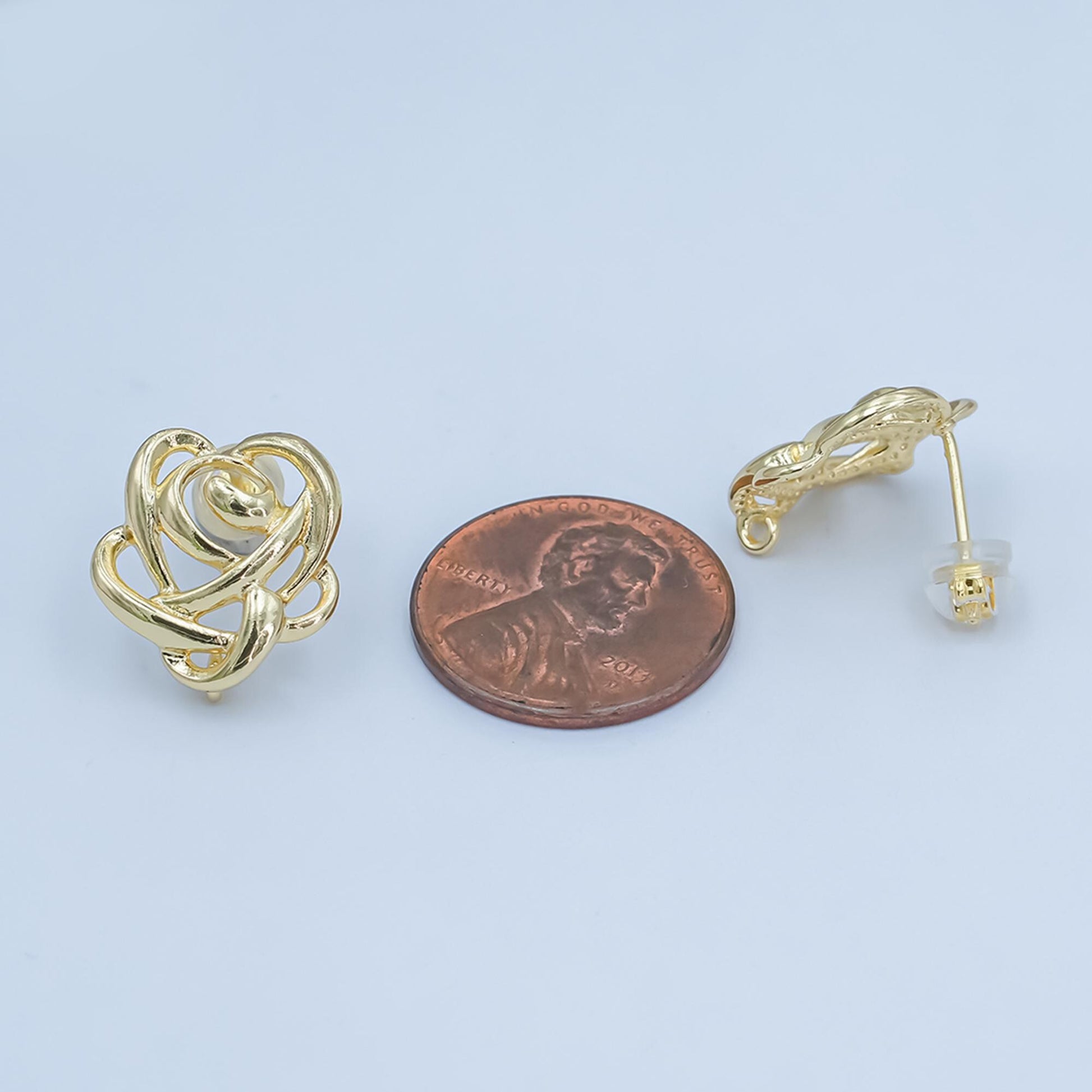 Gold flower earrings stud Floral post with loop for jewelry making supplies 15.9 mm ear stud bulk Earring Supply for Jewelry Making Z-1113