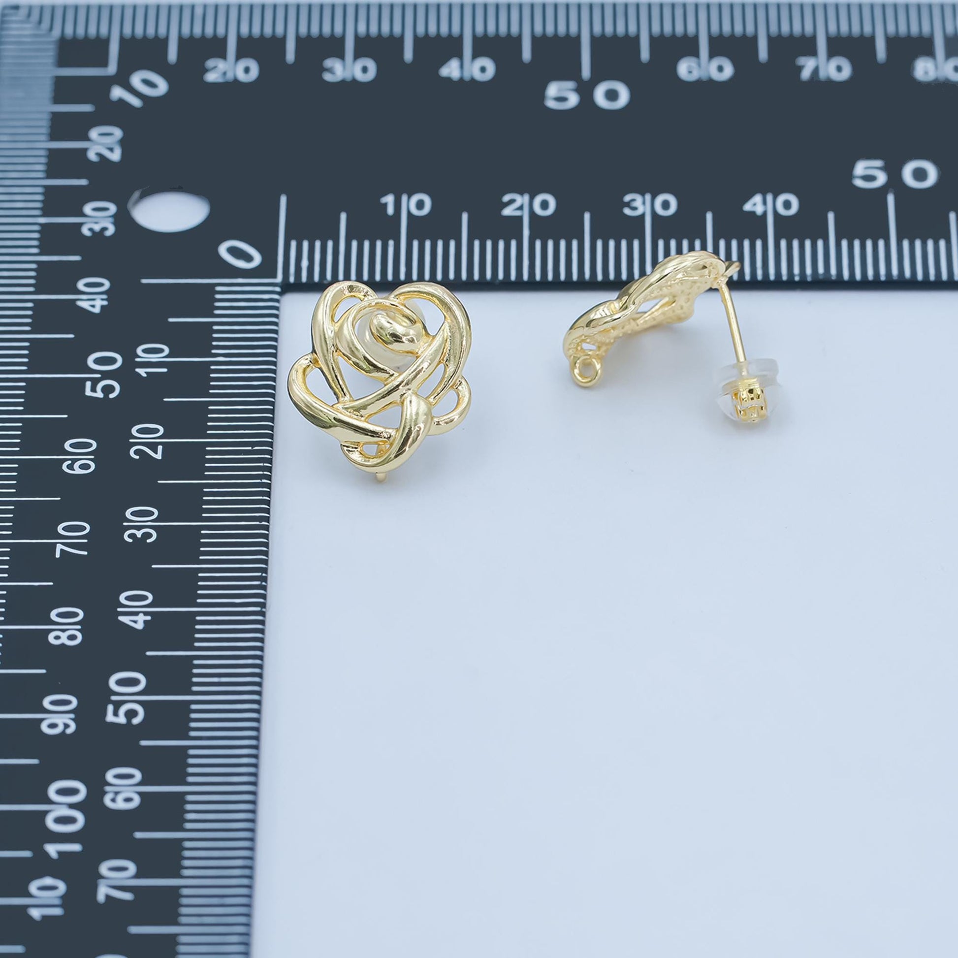 Gold flower earrings stud Floral post with loop for jewelry making supplies 15.9 mm ear stud bulk Earring Supply for Jewelry Making Z-1113