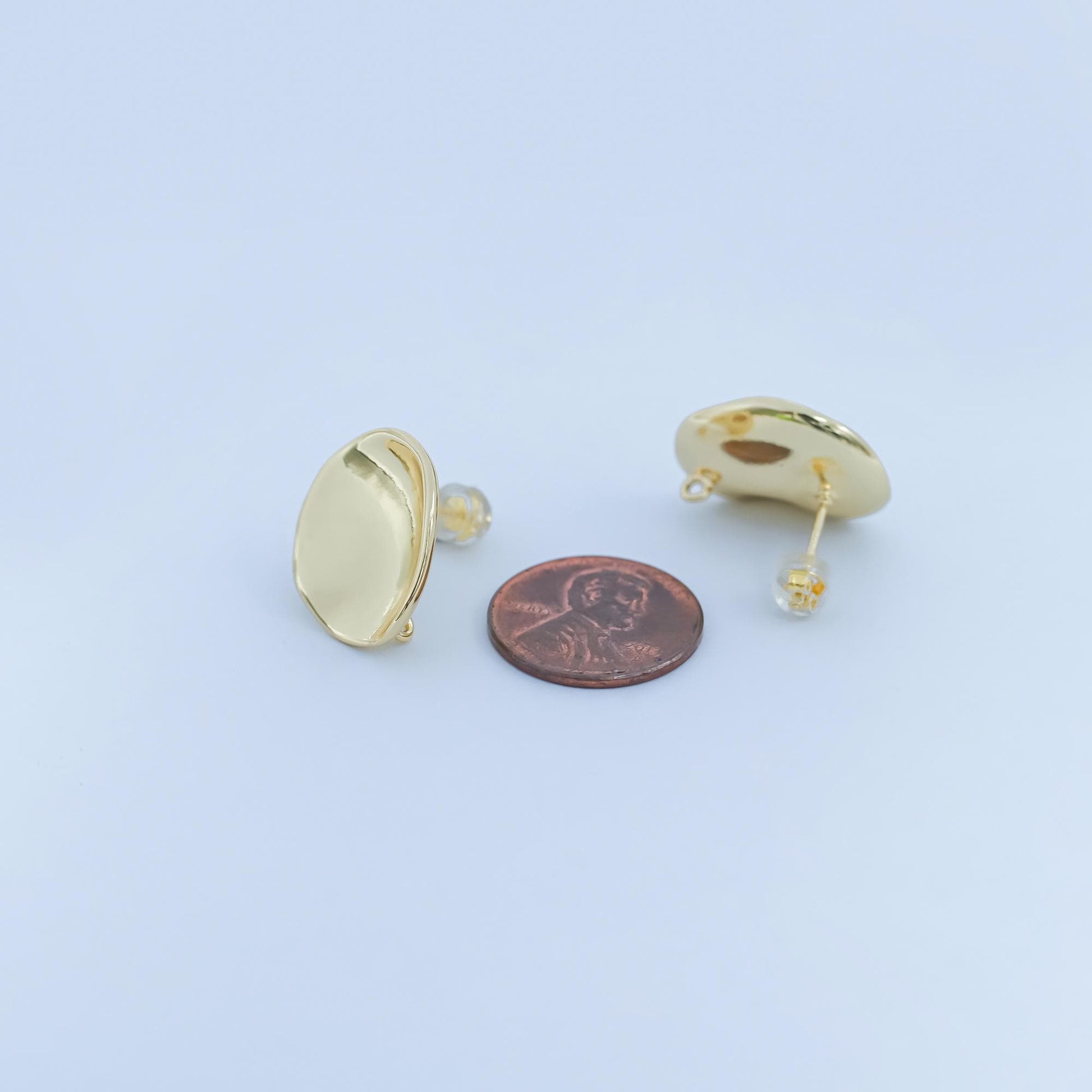 24K Gold Filled Abstract Oval Earring Posts – Textured Dome Studs for DIY Jewelry Making, 20.5x17mm, 1mm Hole Z-1128