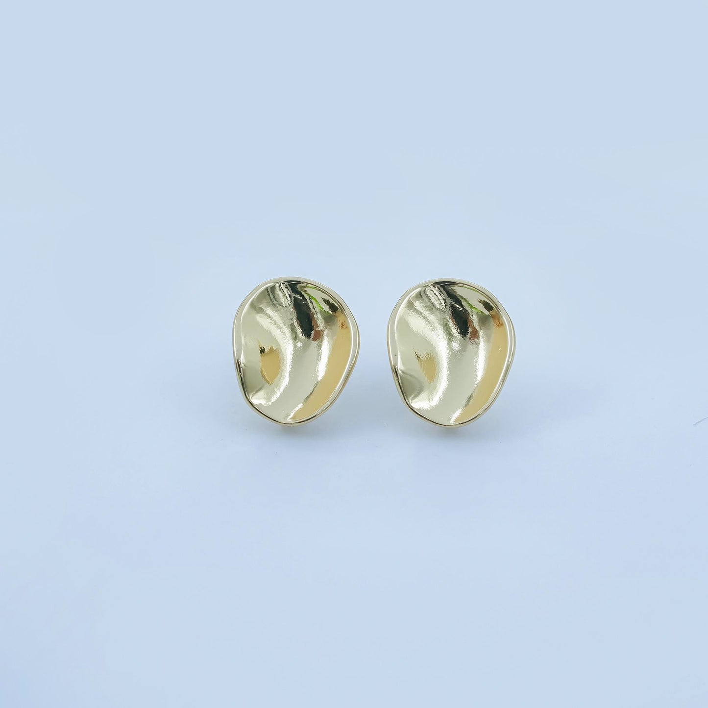 24K Gold Filled Abstract Oval Earring Posts – Textured Dome Studs for DIY Jewelry Making, 20.5x17mm, 1mm Hole Z-1128