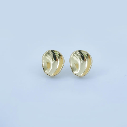24K Gold Filled Abstract Oval Earring Posts – Textured Dome Studs for DIY Jewelry Making, 20.5x17mm, 1mm Hole Z-1128