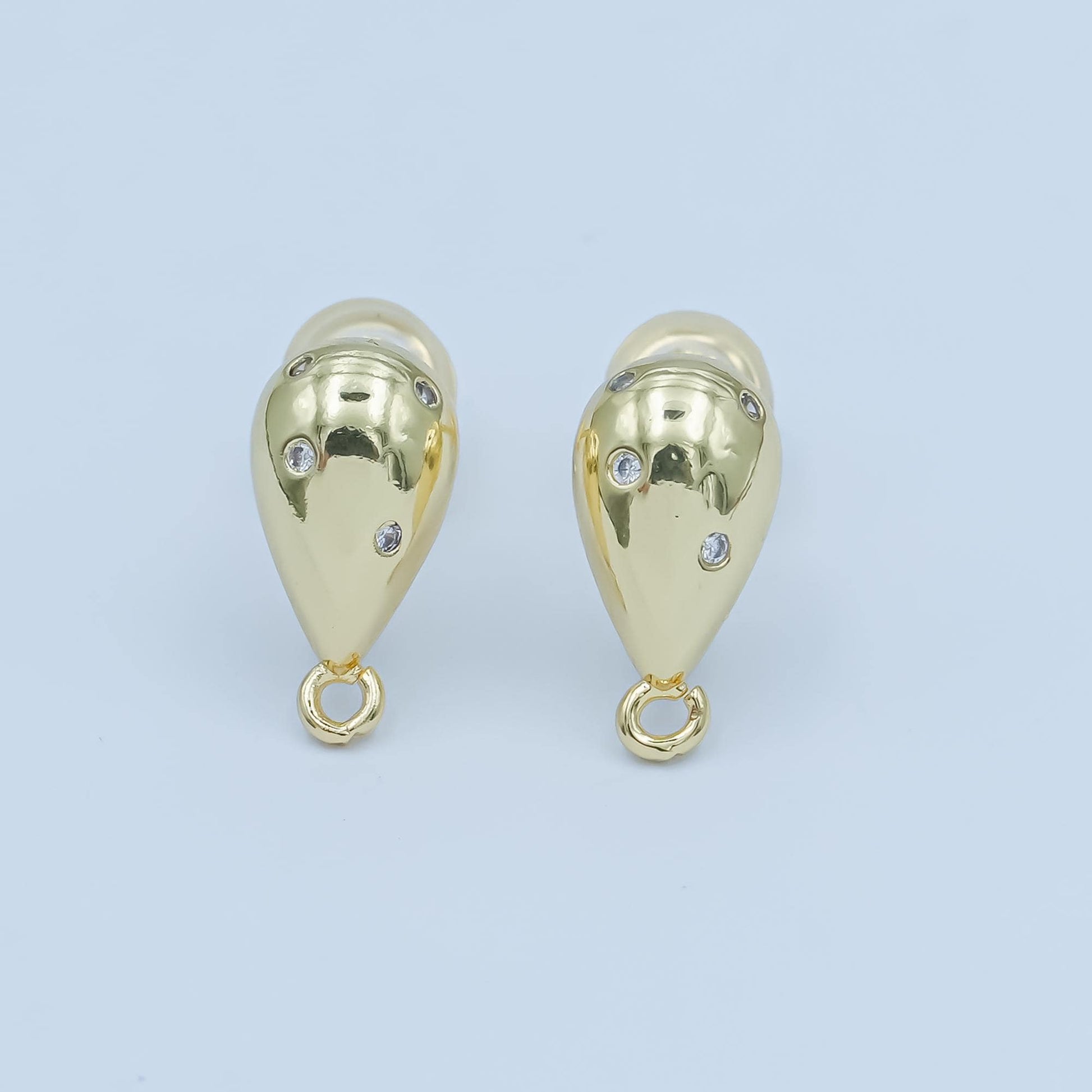 Gold Teardrop Stud Earring Posts with CZ Accents, 24K Gold Filled Earring Post for DIY Jewelry Making Supplies Z-1130