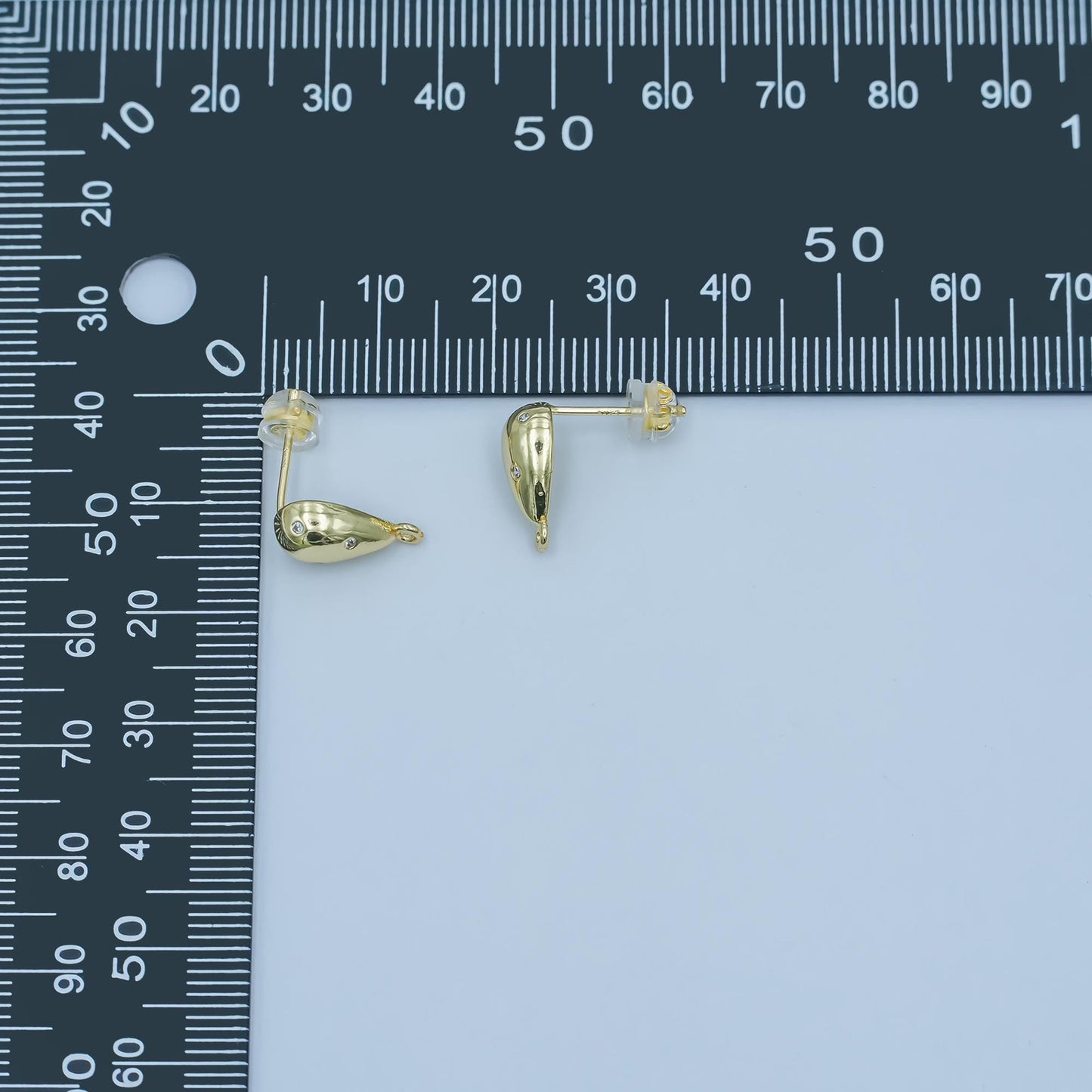 Gold Teardrop Stud Earring Posts with CZ Accents, 24K Gold Filled Earring Post for DIY Jewelry Making Supplies Z-1130