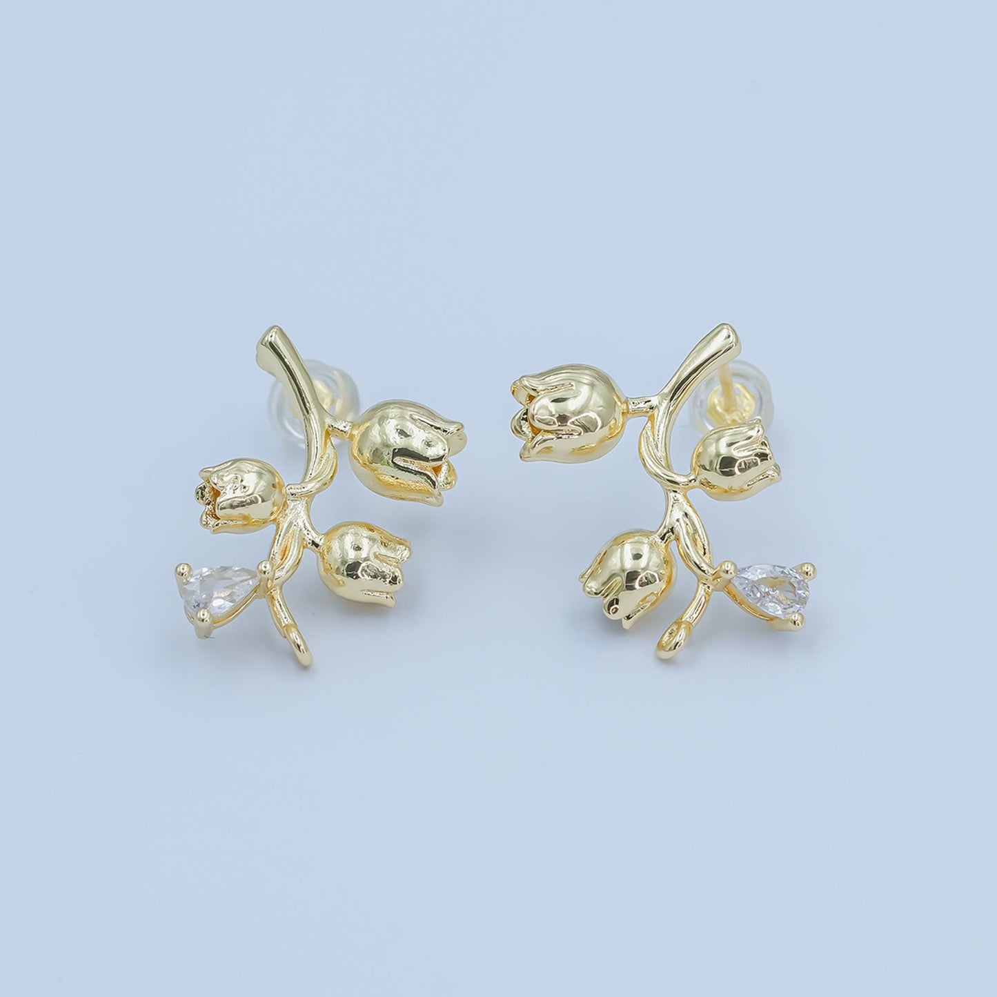 24K Gold Filled Flower Earring Posts Floral Rose Bud Inspired for DIY Jewelry Making Supply Z-1132