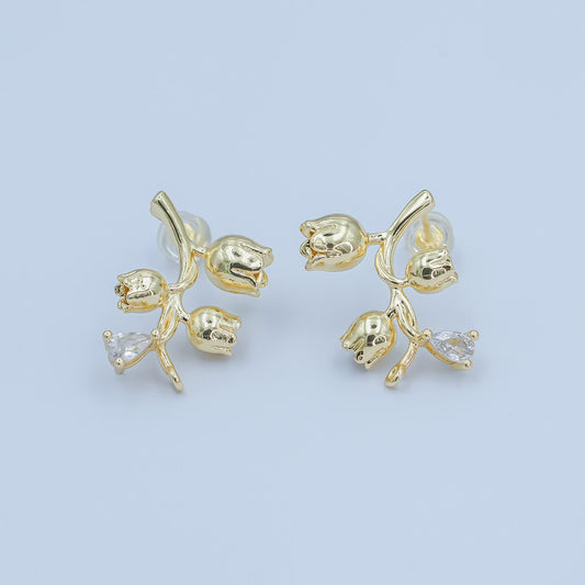 24K Gold Filled Flower Earring Posts Floral Rose Bud Inspired for DIY Jewelry Making Supply Z-1132