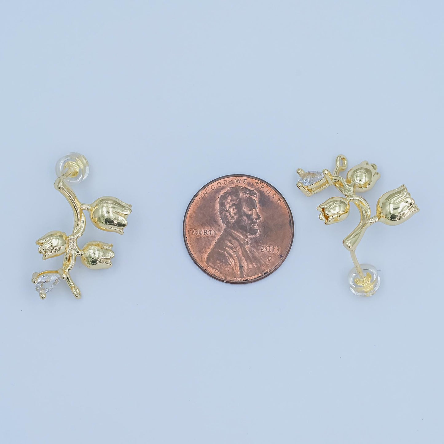 24K Gold Filled Flower Earring Posts Floral Rose Bud Inspired for DIY Jewelry Making Supply Z-1132