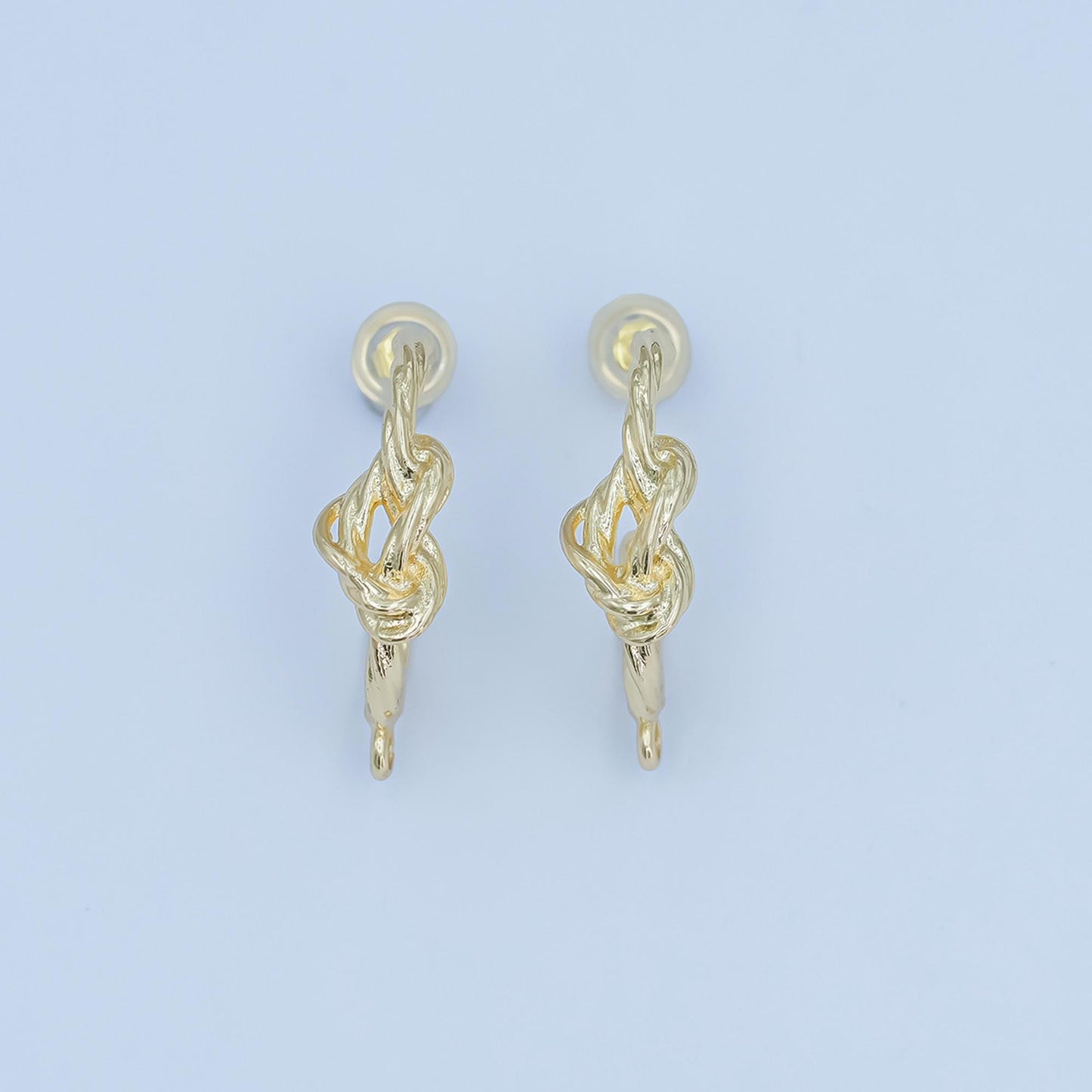 Textured Gold Knot Hoop Earring Posts with Loop, 24K Gold Plated Brass, Artisan Jewelry Making Supplies, Organic Wire Look 22.8x19.4mm z1133