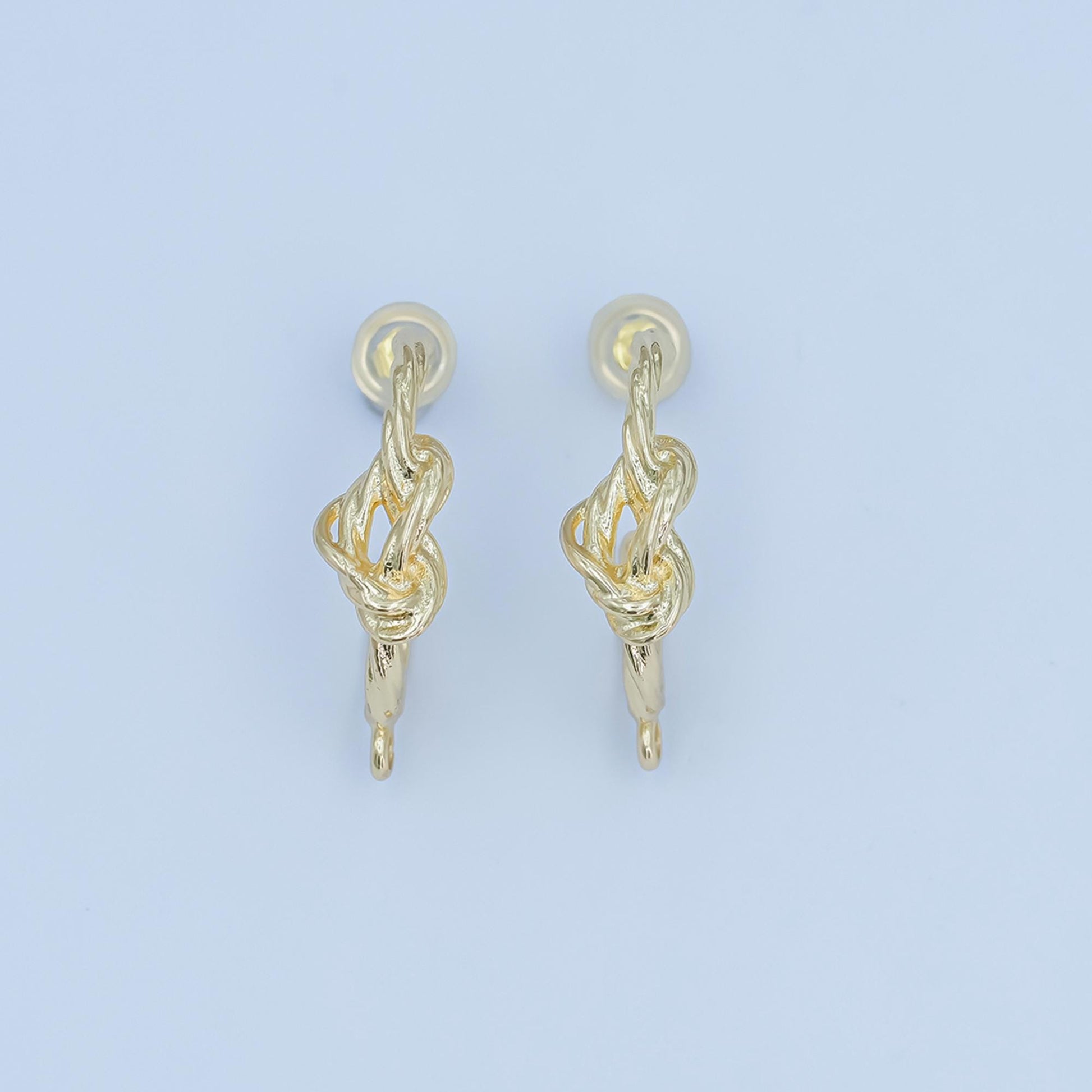 Textured Gold Knot Hoop Earring Posts with Loop, 24K Gold Plated Brass, Artisan Jewelry Making Supplies, Organic Wire Look 22.8x19.4mm z1133