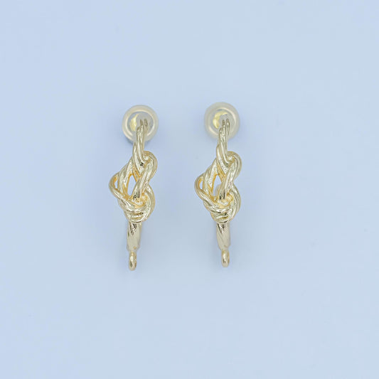 Textured Gold Knot Hoop Earring Posts with Loop, 24K Gold Plated Brass, Artisan Jewelry Making Supplies, Organic Wire Look 22.8x19.4mm z1133