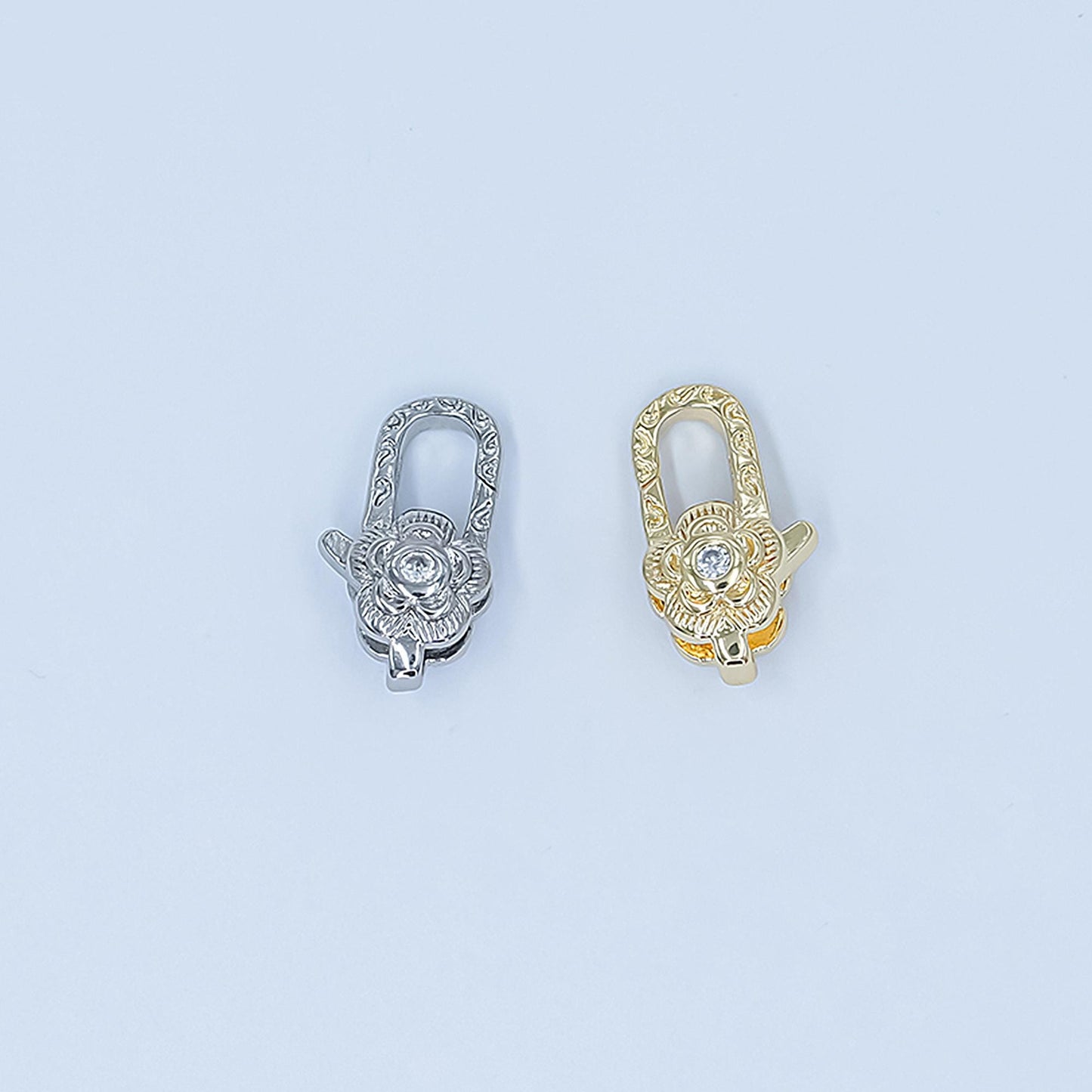 Mini 24k gold filled artisan Flower lobster clasps with clear cz for bracelet necklace jewelry supply in gold silver Z-1141